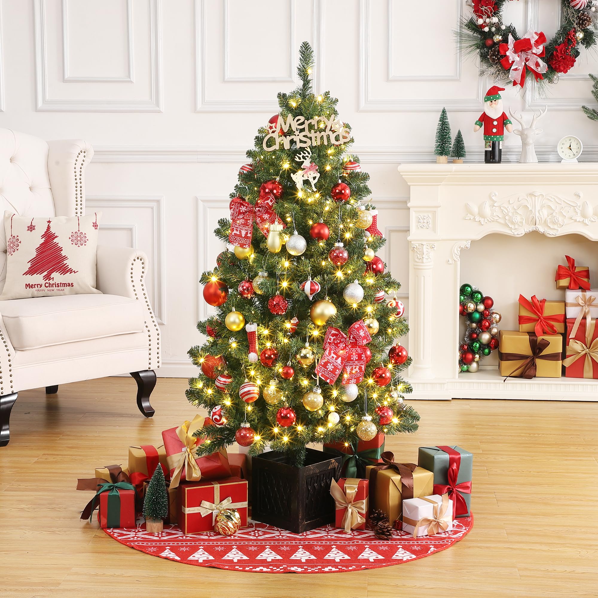 Garvee 4.5ft Christmas Tree with 300 LED Lights, 8 Lighting Modes, Pre-Lit Artificial Fiber Optic Xmas Tree, Potted Christmas Tree Decoration for Home, Office, and Hallways - Image 9
