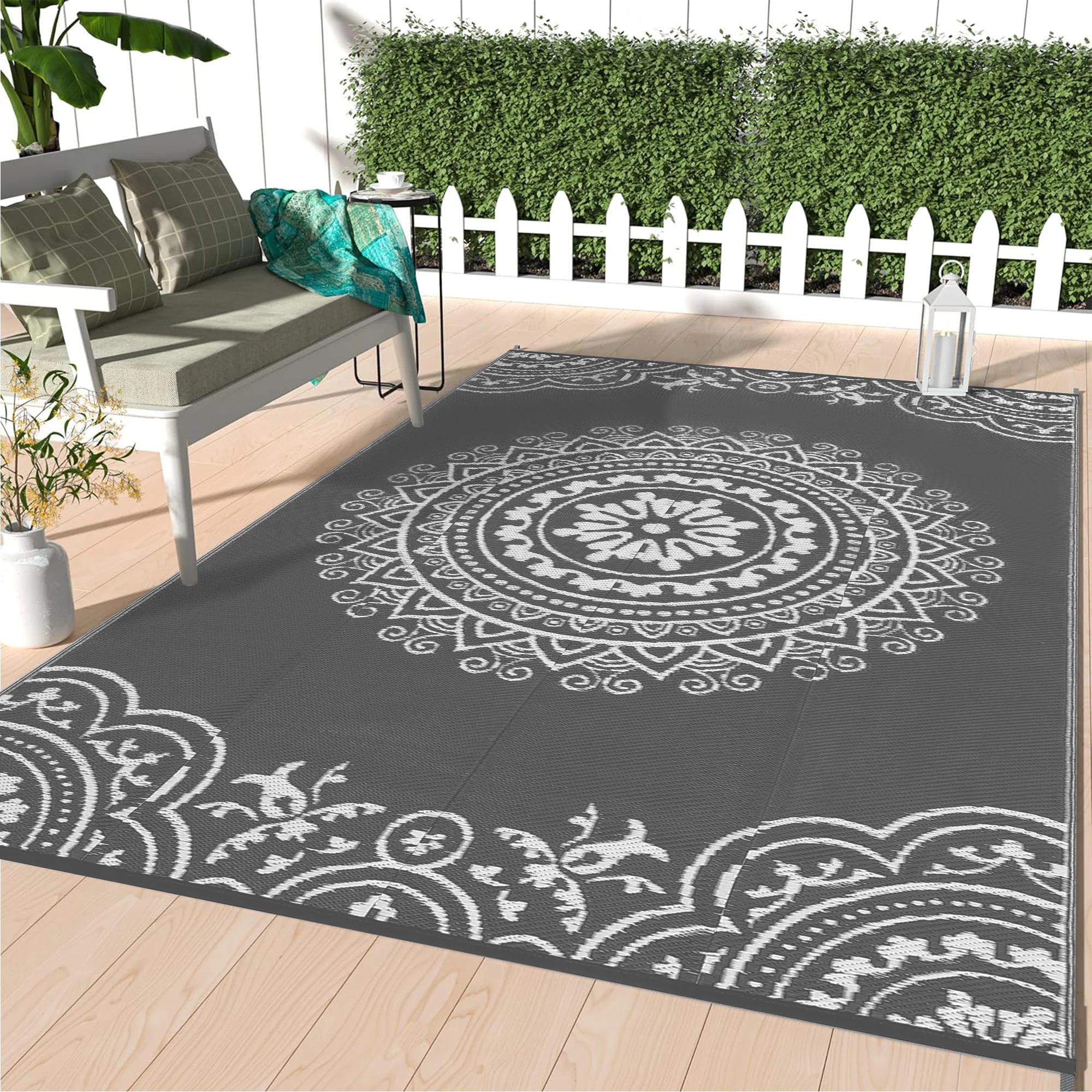 Garvee Outdoor Grey & White 8x10 Reversible Plastic Straw Rug - Durable, Weather-Resistant, Soft, Lightweight - Modern Outdoor Patio Mat for RV, Beach, Camping - Image 6