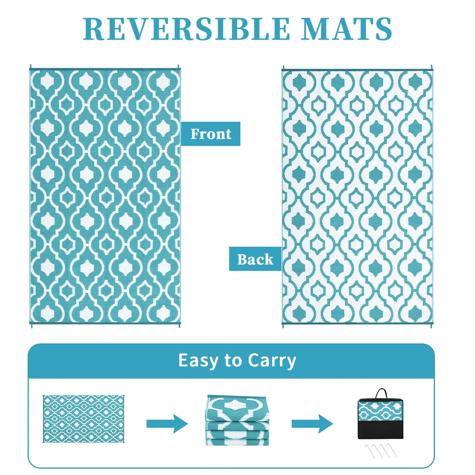 Garvee Outdoor Light Blue & White 8x10 Plastic Straw Rug, Waterproof UV Resistant Reversible Portable Carpet for Beach, Camping, Backyard, Balcony, RV, Patio - Image 3