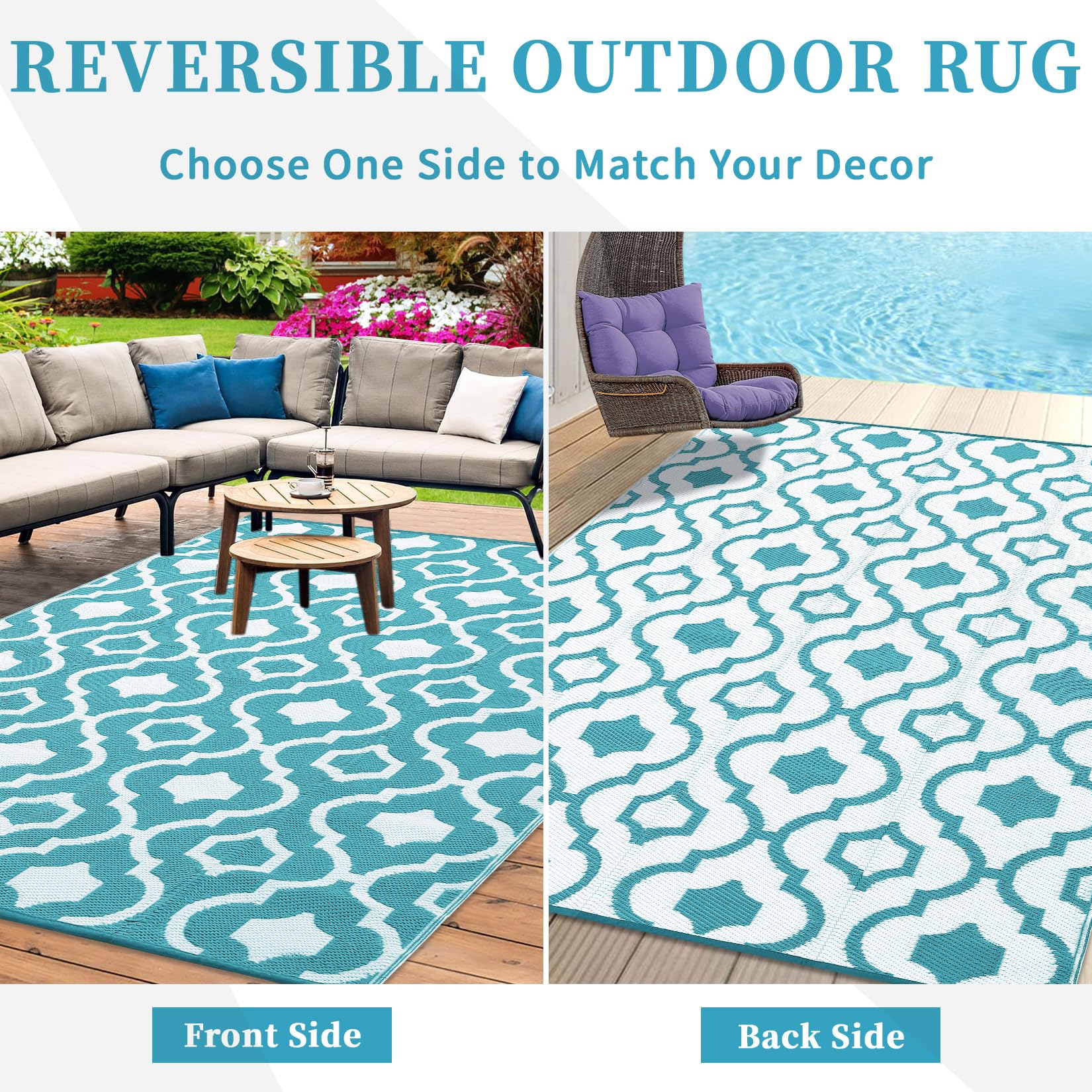 Garvee Outdoor Light Blue & White 8x10 Plastic Straw Rug, Waterproof UV Resistant Reversible Portable Carpet for Beach, Camping, Backyard, Balcony, RV, Patio - Image 5