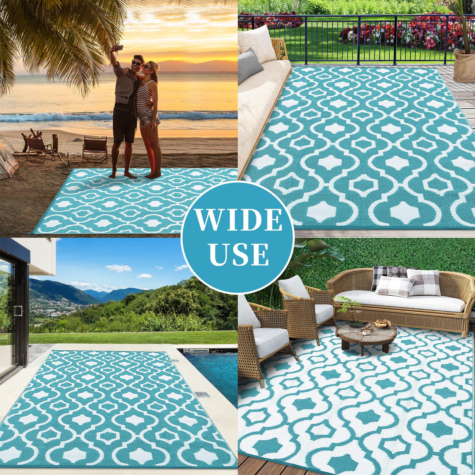 Garvee Outdoor Light Blue & White 8x10 Plastic Straw Rug, Waterproof UV Resistant Reversible Portable Carpet for Beach, Camping, Backyard, Balcony, RV, Patio - Image 7