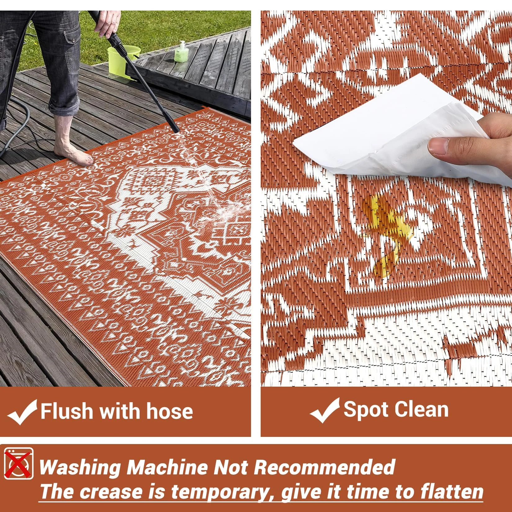 Garvee Outdoor Brick Red 8x10 Plastic Straw Rug, Waterproof Stain Resistant Reversible for Camping, Garden, Backyard, RV, Patio - Image 8