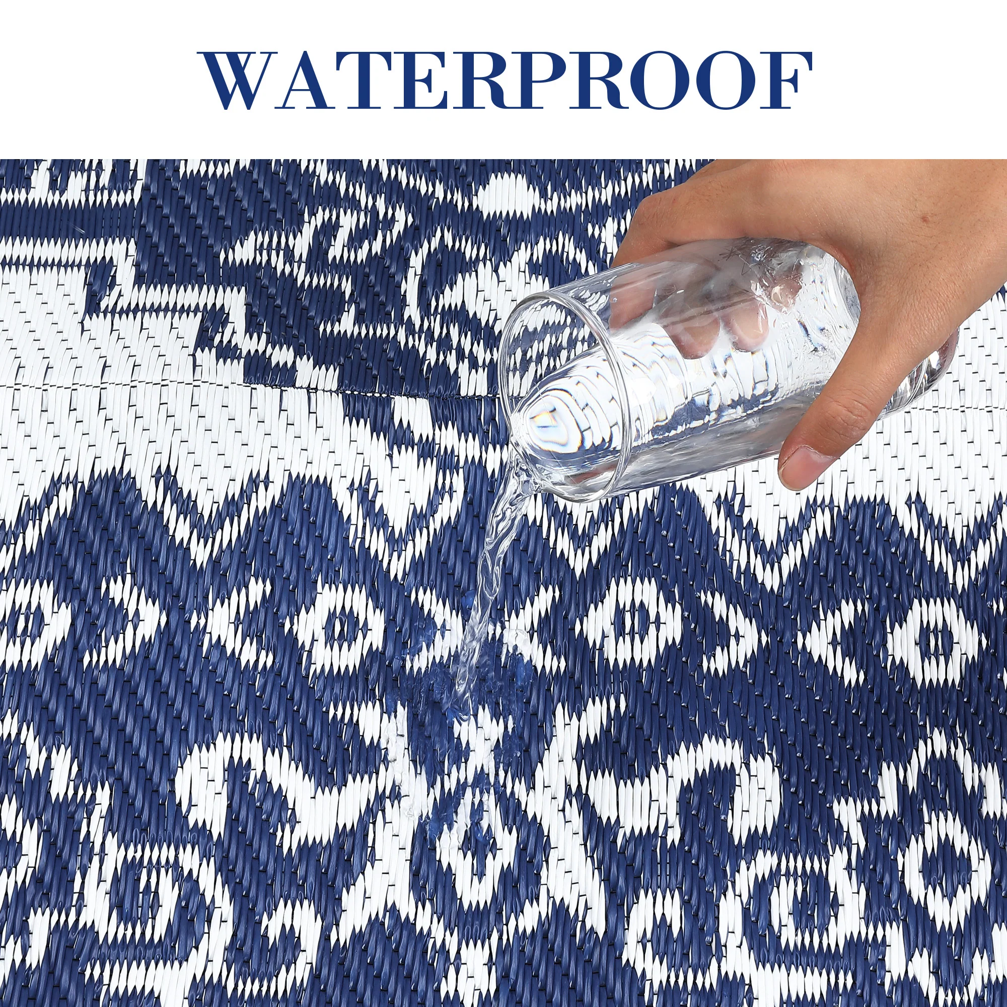 Garvee Outdoor Navy Blue & White 8x10 Plastic Straw Rug, Waterproof Stain Resistant Reversible Carpet for Camping, Backyard, RV, Patio - Image 8