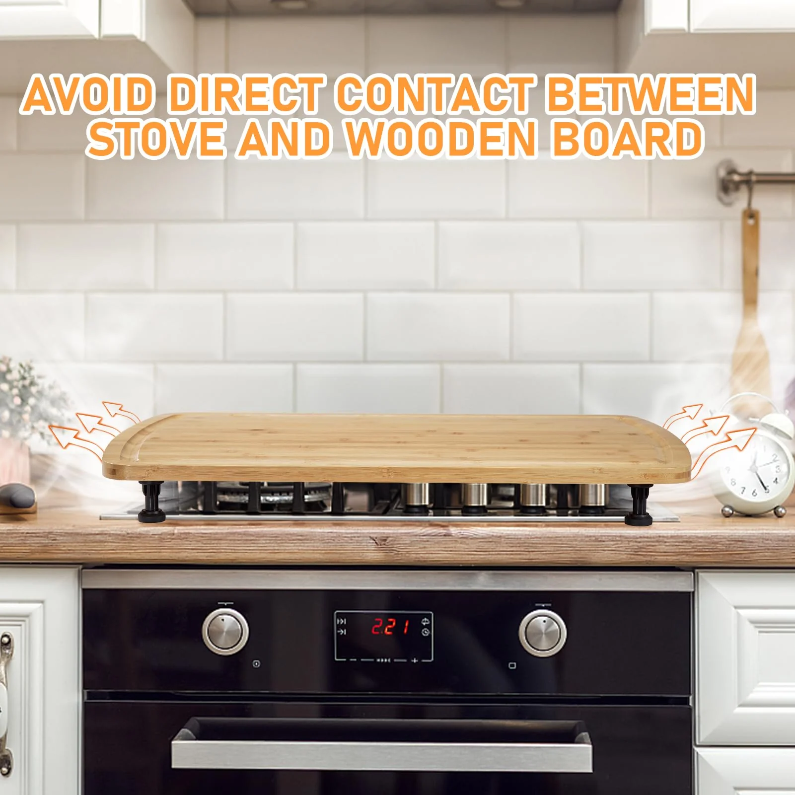 Garvee Bamboo Stovetop Cover, 30" x 20" Extra Large Countertop Cutting Board with Juice Grooves & Adjustable Legs, Dual-purpose Chopping Board for Electric Stove Burner, RV Camper Gas Cook Top Cover - Image 3