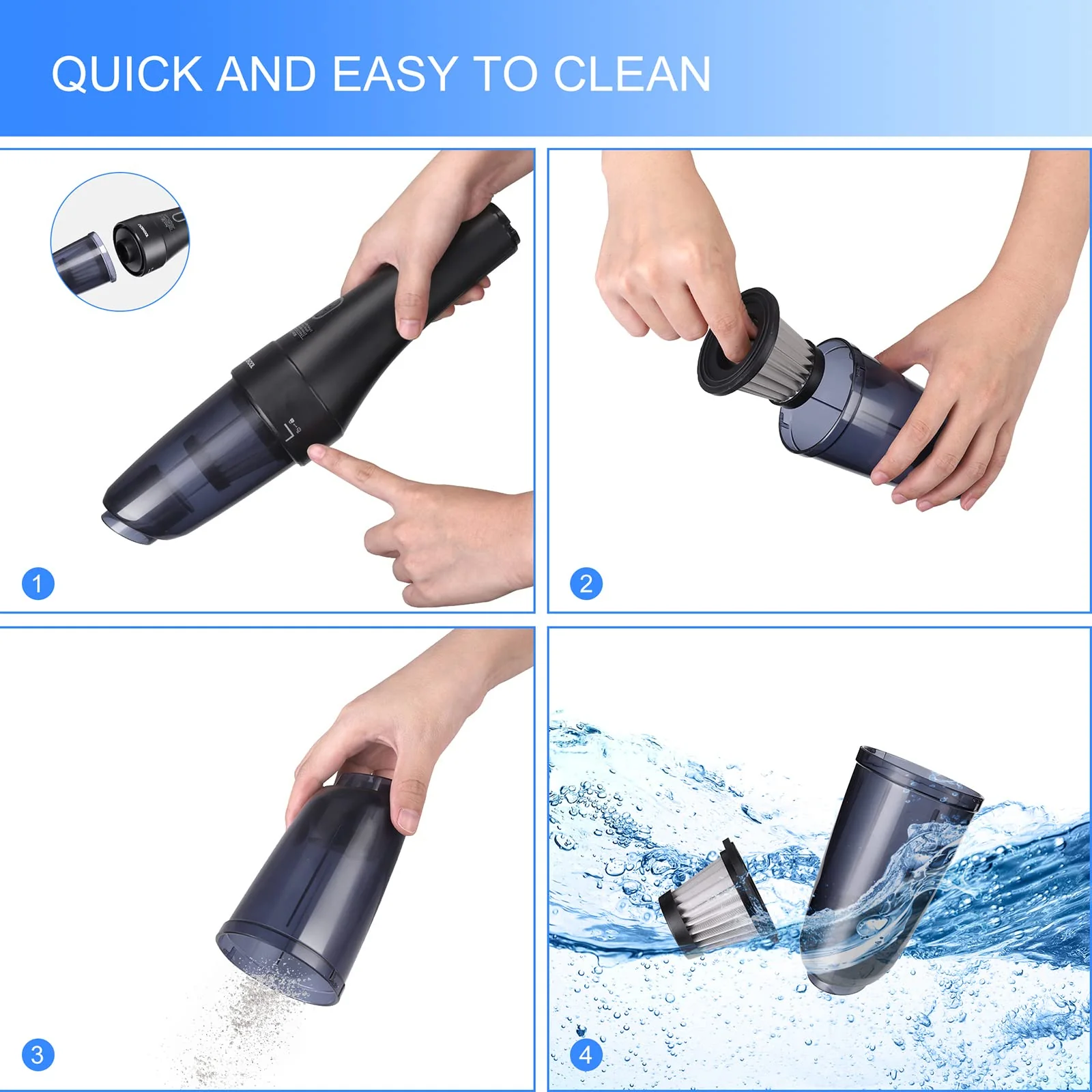 Garvee Car Handheld Vacuums, 8500Pa High Power Portable Mini Cordless Rechargeable Vacuum Cleaner for Car, Office Home and Pet Hair - Image 5