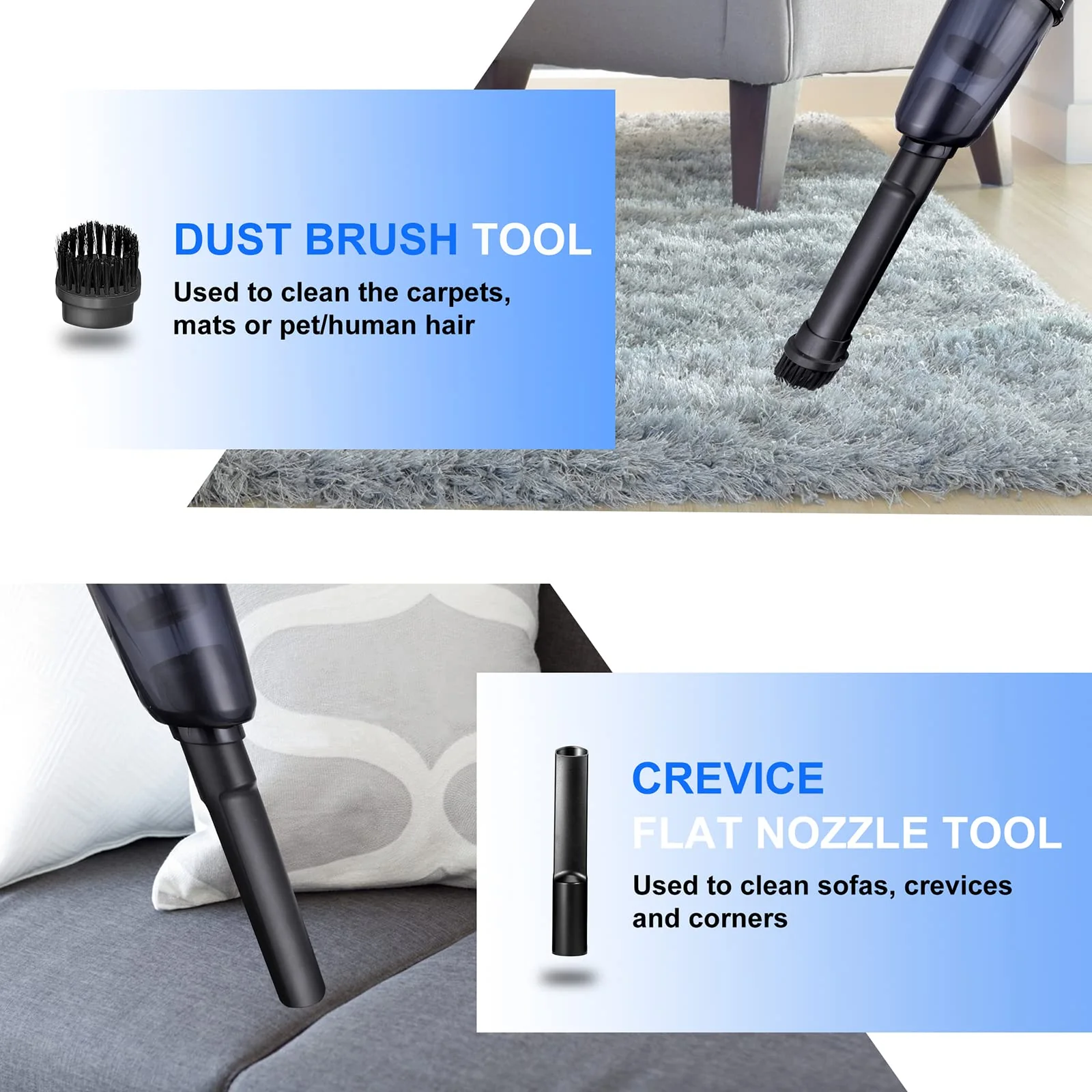 Garvee Car Handheld Vacuums, 8500Pa High Power Portable Mini Cordless Rechargeable Vacuum Cleaner for Car, Office Home and Pet Hair - Image 6