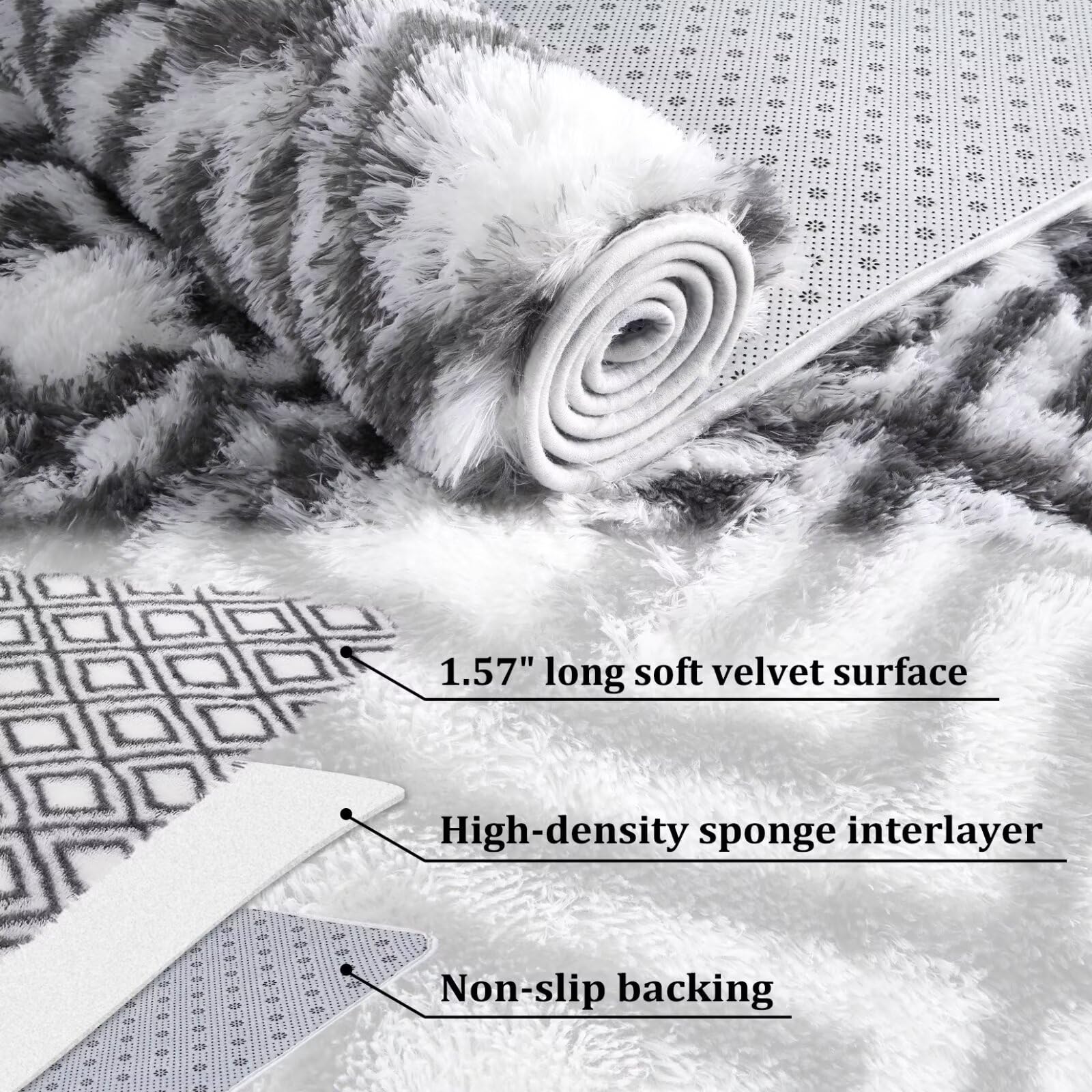 Garvee Area Rug 5x8 Indoor Shag Area Rug Ultra Soft Plush White Thick Fluffy Nursery Area Rug Non-Slip Durable Shaggy Rug for Living Room Bedroom Dining Room Entryway High Pile Cozy Throw Rug - Image 6