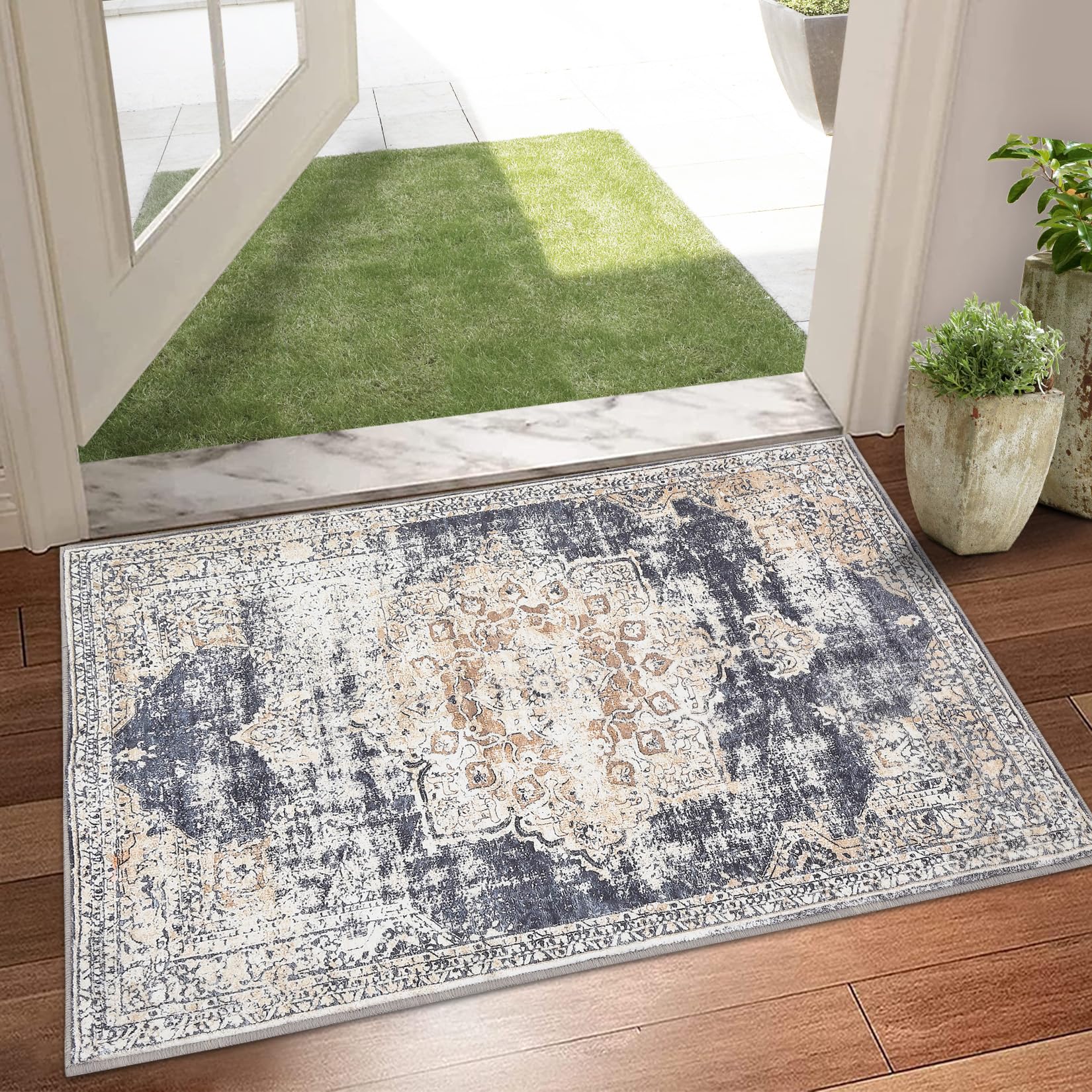 Garvee 4x6 Vintage Washable Area Rug, Oriental Medallion Printed Indoor Rugs, Low Profile Pile Rubber Backing Ideal for Living Room Dining Room Bedroom Office - Image 5