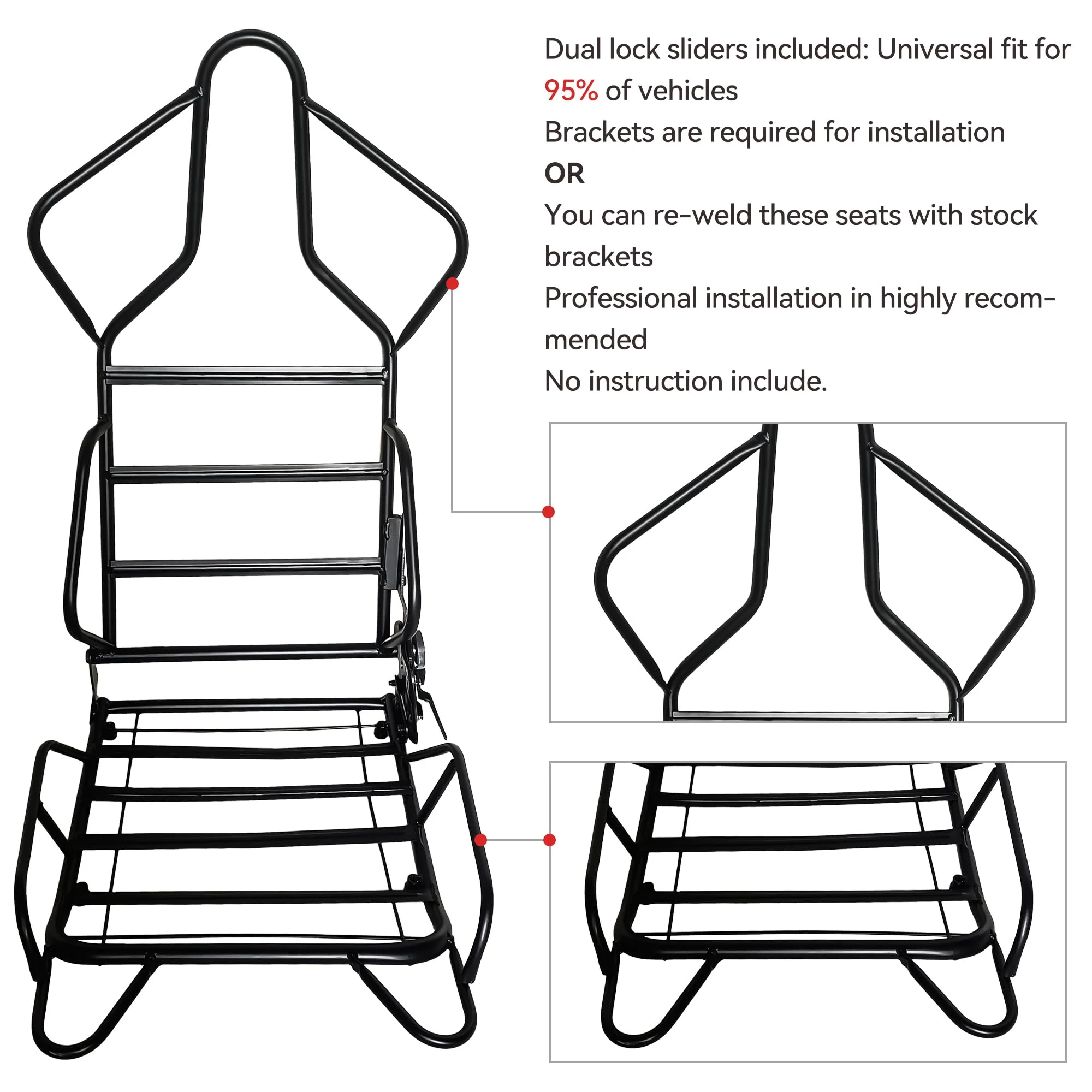 Garvee 1 Piece Universal Racing Seats with Dual Lock Sliders, PU Leather, Racing Bucket Seats, 23.6"×19.7"×37.4", Red+Black Stitching Racing Seat, Driver Side - Image 6