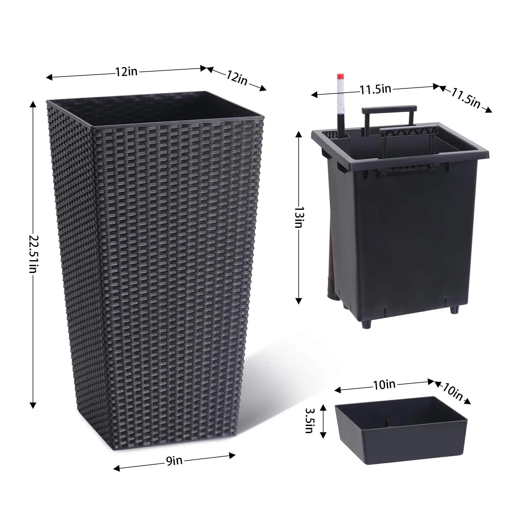 Garvee 23" Tall Planters Set of 2, Outdoor＆Indoor Planter Pots, High Front Porch Planter Pots with Drainage Holes＆Water Level Monitor＆Inner Bucket, Automatic Watering, Convenience Instill, Black - Image 4
