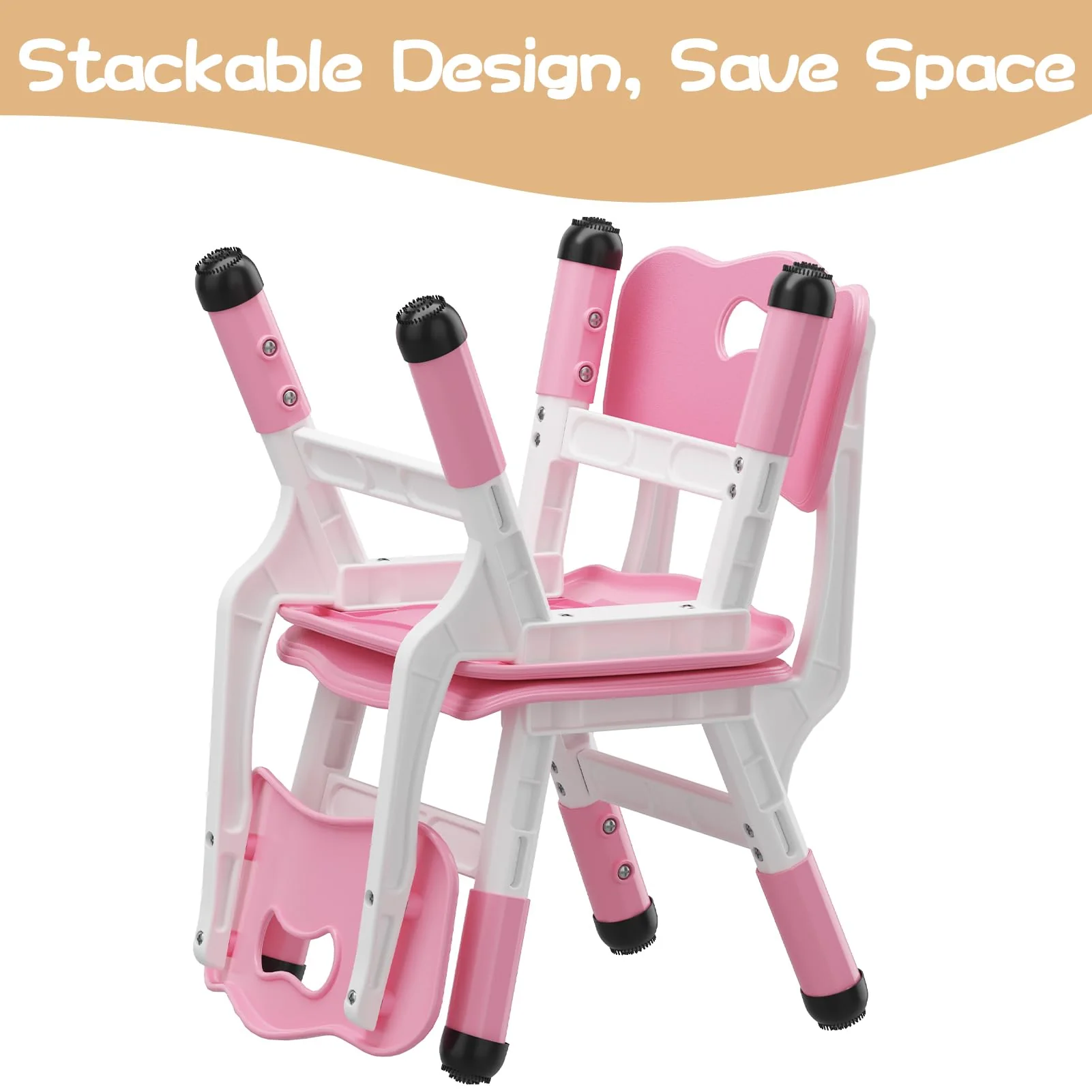 Garvee Set of 2 Kids Chairs in 3 Level Height Adjustable Design Suitable for Age 2-6 for Home Family Classroom Nursery Indoor Use, Pink - Image 6