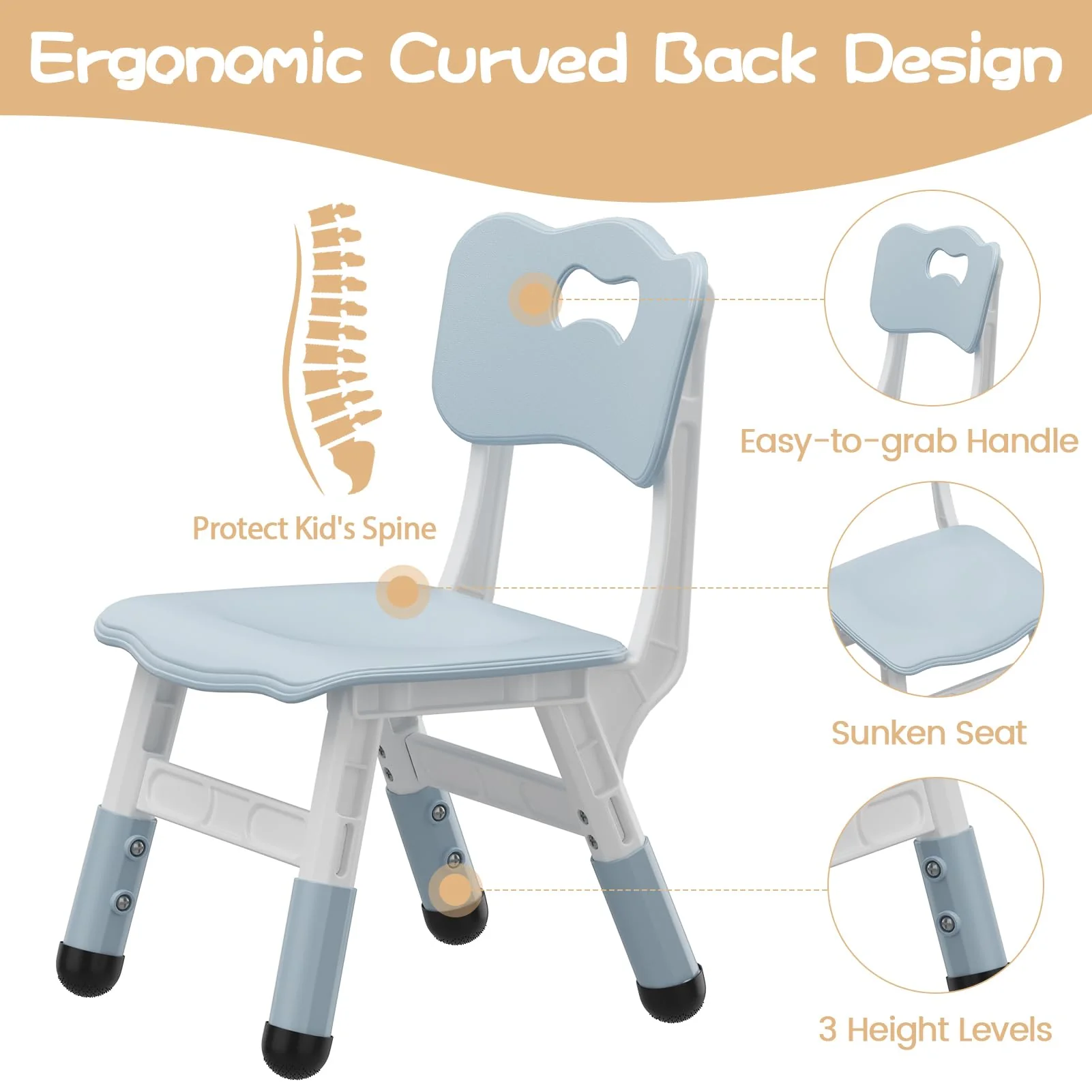Garvee Set of 2 Kids Chairs in 3 Level Height Adjustable Design Suitable for Age 2-6 for Home Family Classroom Nursery Indoor Use, Grayish Blue - Image 4
