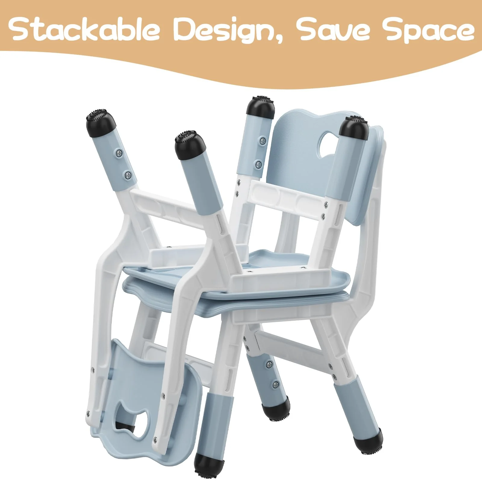 Garvee Set of 2 Kids Chairs in 3 Level Height Adjustable Design Suitable for Age 2-6 for Home Family Classroom Nursery Indoor Use, Grayish Blue - Image 5