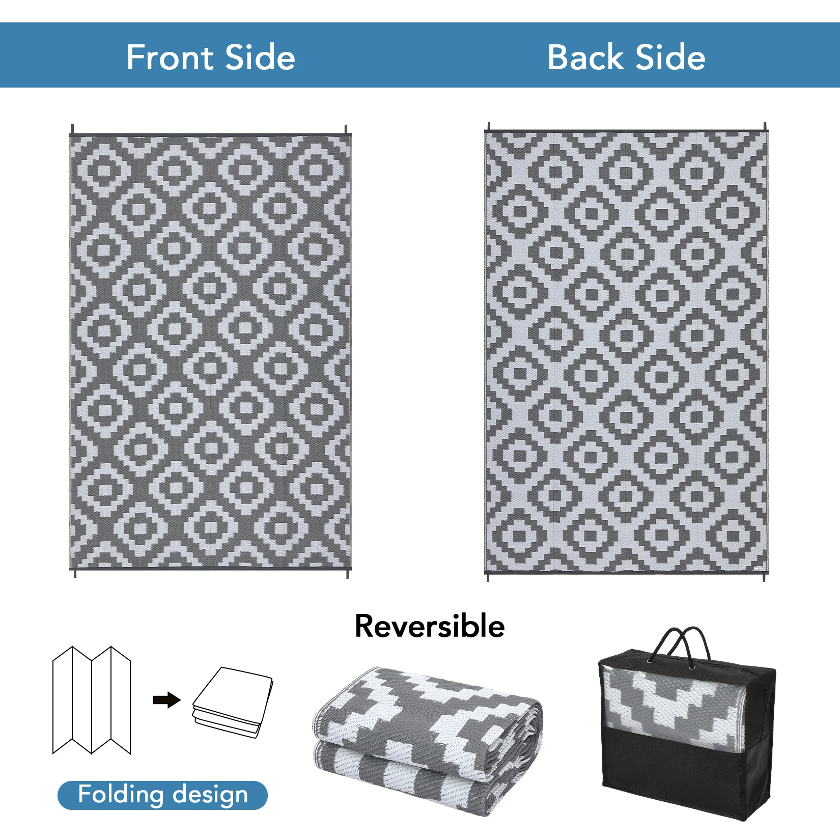 Garvee Outdoor Grey & White 8x10 Rug Carpet Waterproof Plastic Straw Rug Reversible Patio Rug RV Camping Rug Outdoor Rugs Porch Rug Patio Rug Outside RV Mat Deck Balcony Picnic Beach Decor - Image 3