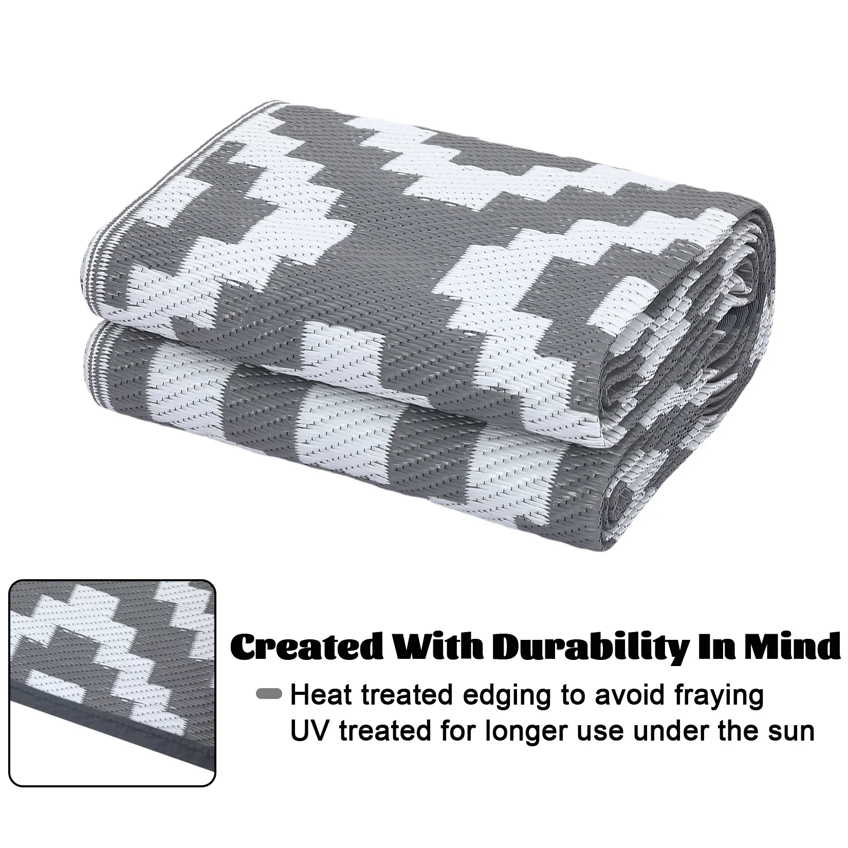 Garvee Outdoor Grey & White 8x10 Rug Carpet Waterproof Plastic Straw Rug Reversible Patio Rug RV Camping Rug Outdoor Rugs Porch Rug Patio Rug Outside RV Mat Deck Balcony Picnic Beach Decor - Image 4