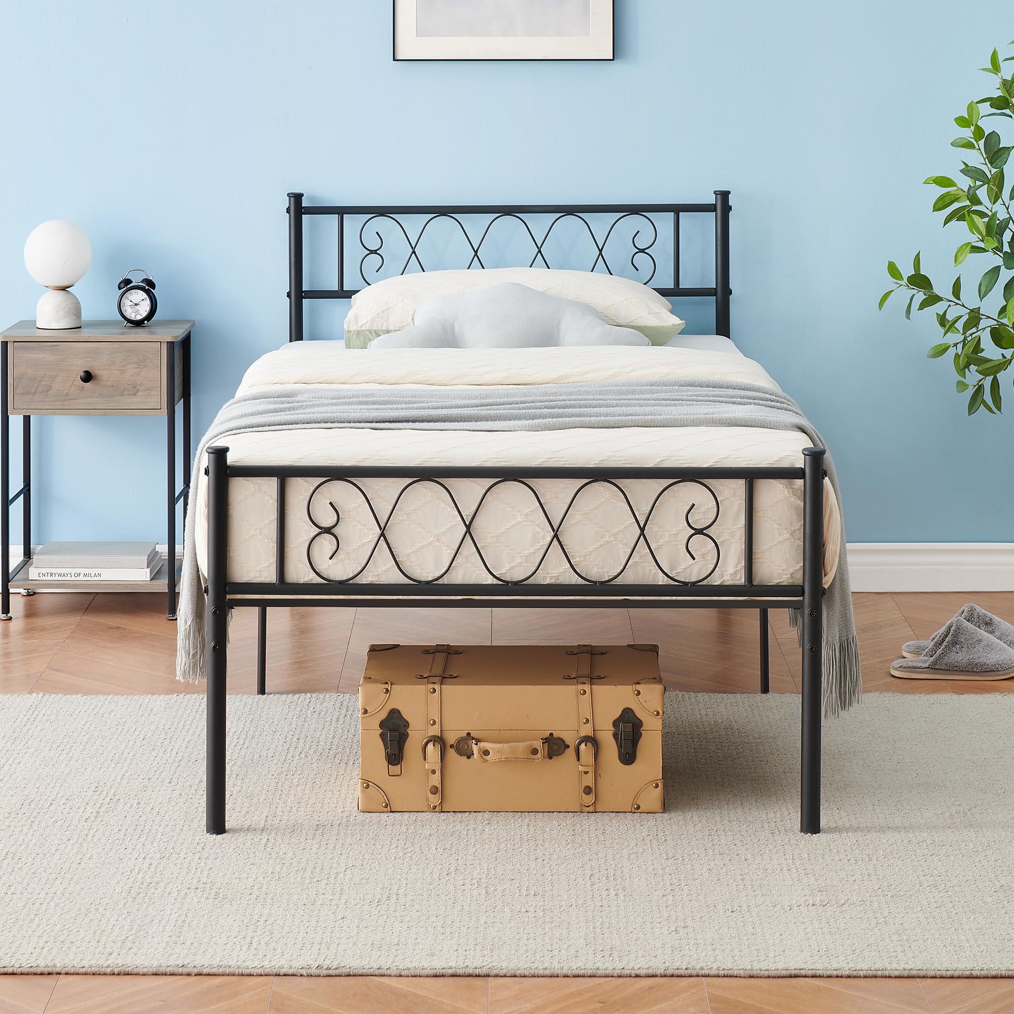 Garvee Twin Bed Frame with Headborad & Footboard, Twin Size Sturdy Metal Platform Bed Frame with Iron-Art Sweet Heart, No Box Spring Needed, Under Bed Storage (Black, Twin) - Image 3
