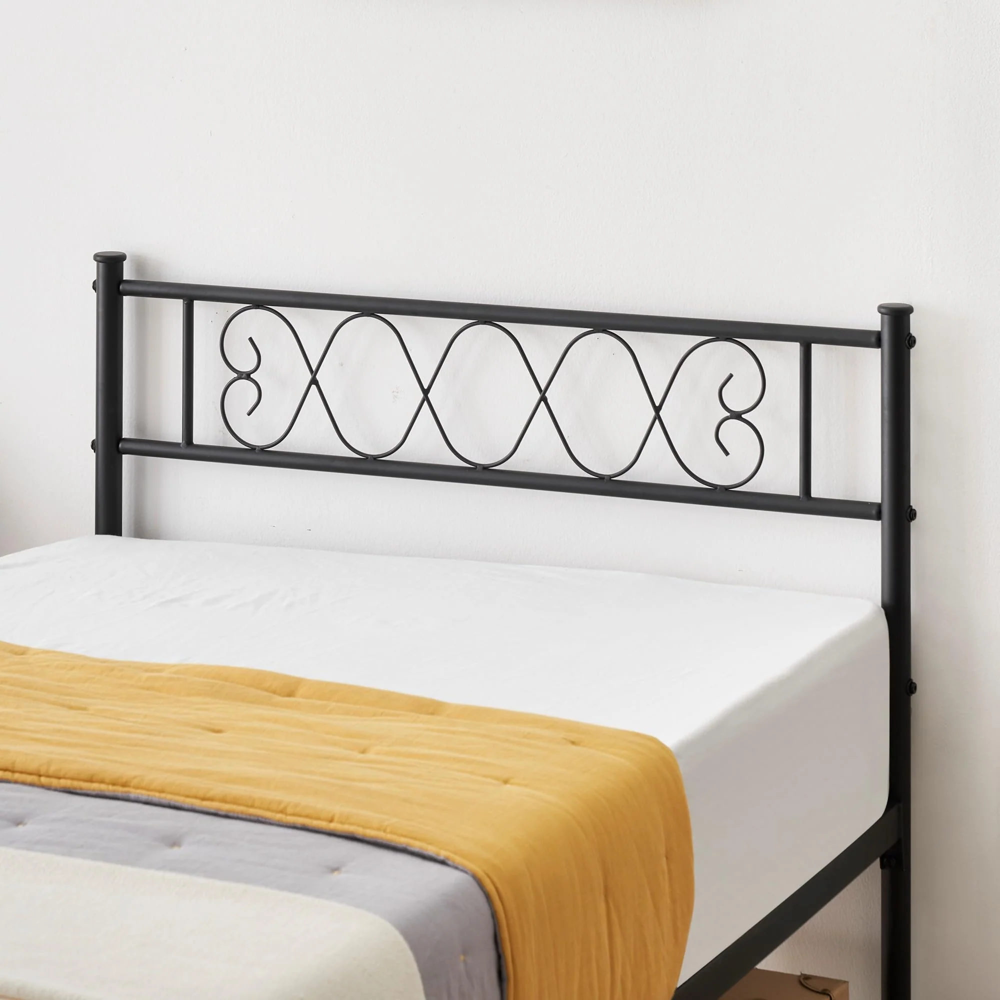 Garvee Twin Bed Frame with Headborad & Footboard, Twin Size Sturdy Metal Platform Bed Frame with Iron-Art Sweet Heart, No Box Spring Needed, Under Bed Storage (Black, Twin) - Image 4