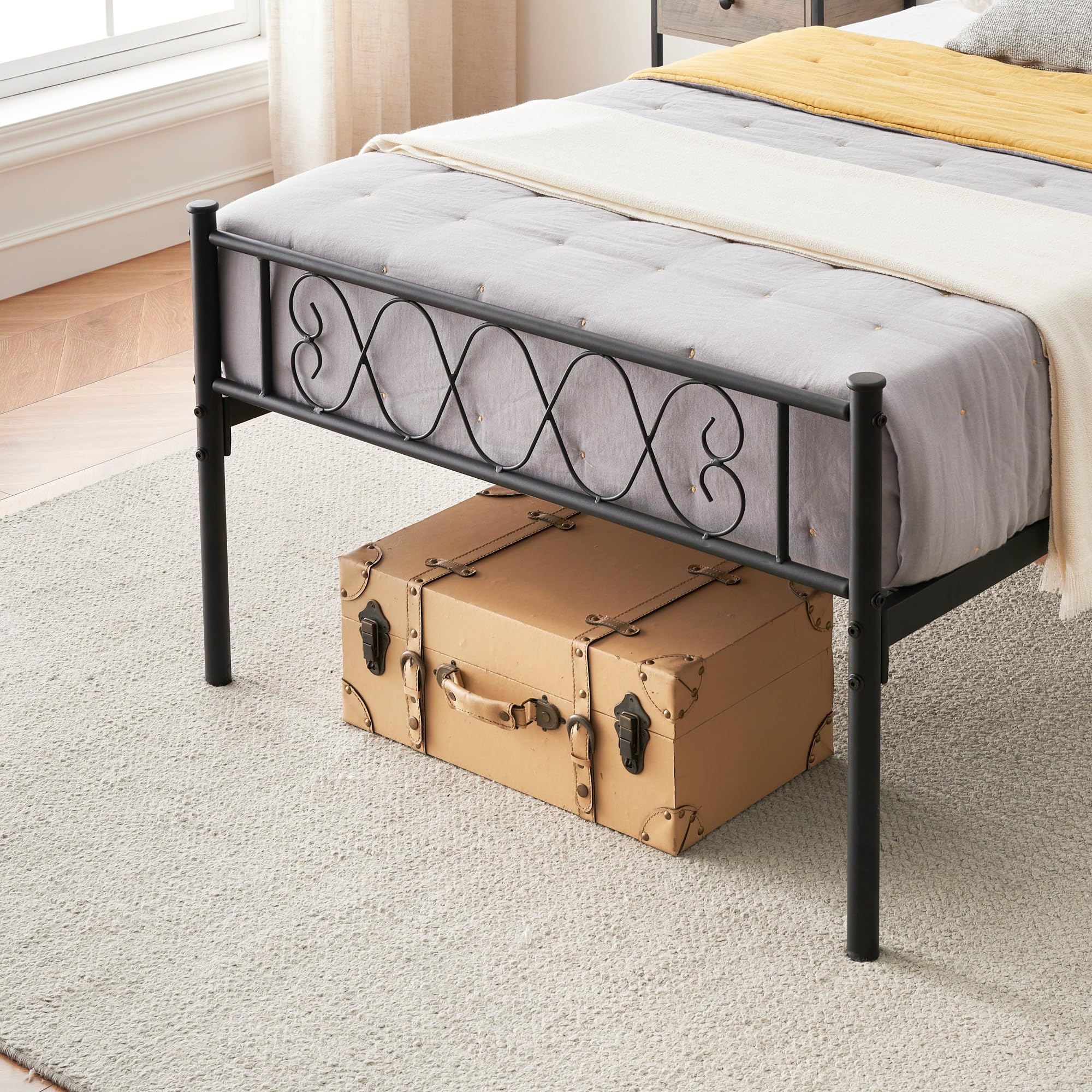 Garvee Twin Bed Frame with Headborad & Footboard, Twin Size Sturdy Metal Platform Bed Frame with Iron-Art Sweet Heart, No Box Spring Needed, Under Bed Storage (Black, Twin) - Image 5