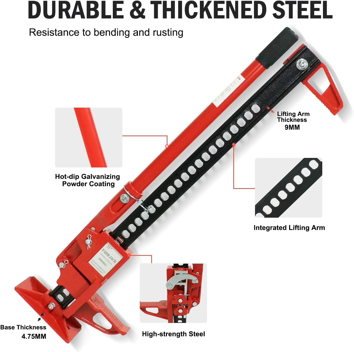 Garvee 3 Ton Farm Jack, 33" Utility Farm Jack, 6600 Lbs Capacity Ratcheting Off Road Utility Jack, Heavy-Duty Farm Jack Foratv, Utv, SUV, Tractor, Truck, Universal Jack - Image 6