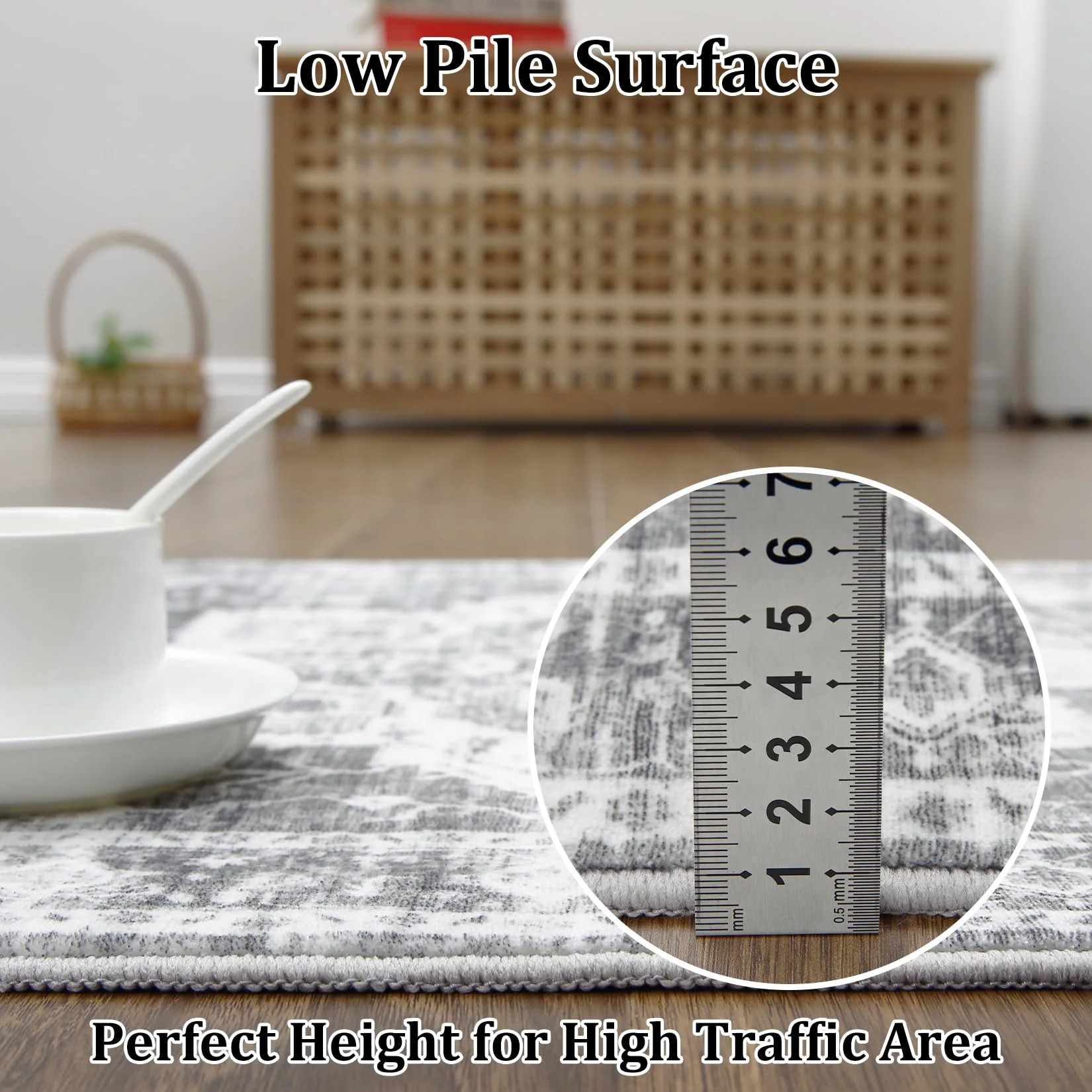 Garvee Vintage Area Rug Machine Washable Low-Pile Accent Carpet, Foldable Indoor Floor Cover for Bedroom, Living Room, Grey - Image 5