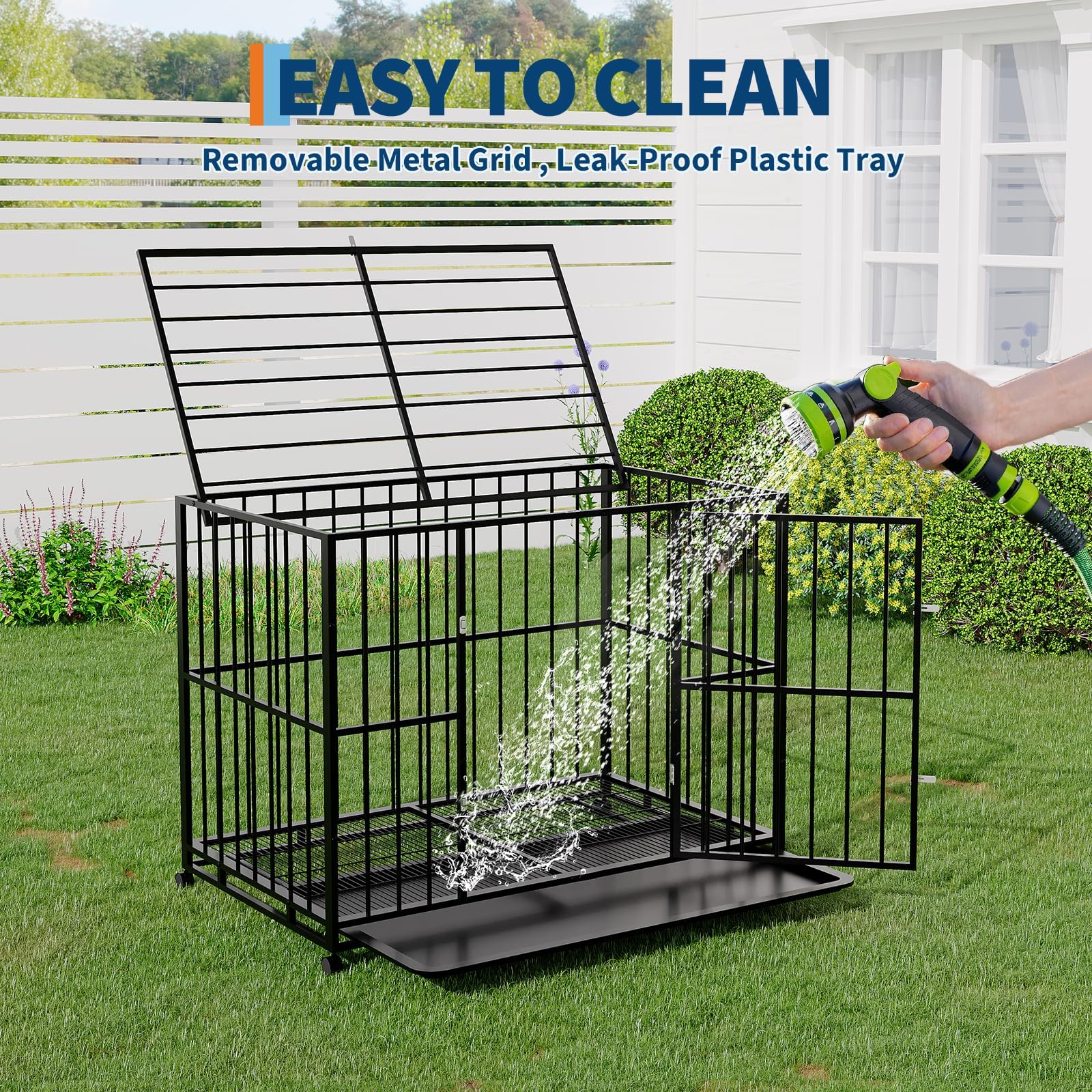 Garvee 36 Inch Dog Crate for Small Sized Dogs, Heavy Duty Stainless Steel Dog Kennel Indoor Escape Proof with Wheels and Removable Tray, Stackable Dog Cage for High Anxiety Dogs - Image 7