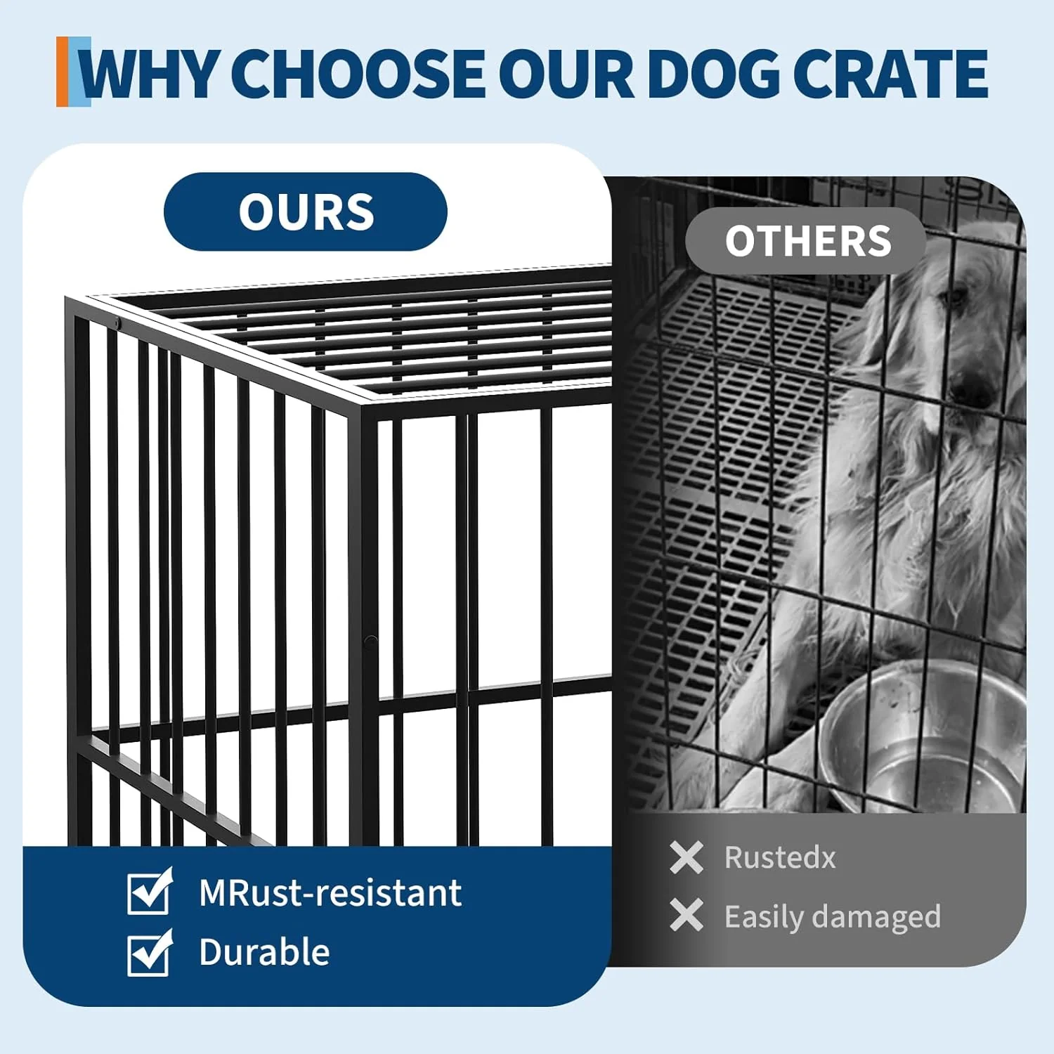 Garvee 42 Inch Dog Crate for Medium Sized Dogs, Heavy Duty Stainless Steel Dog Kennel Escape-Proof with Wheels and Removable Tray, Indestructible Dog Cage Stackable for High Anxiety Dogs - Image 8