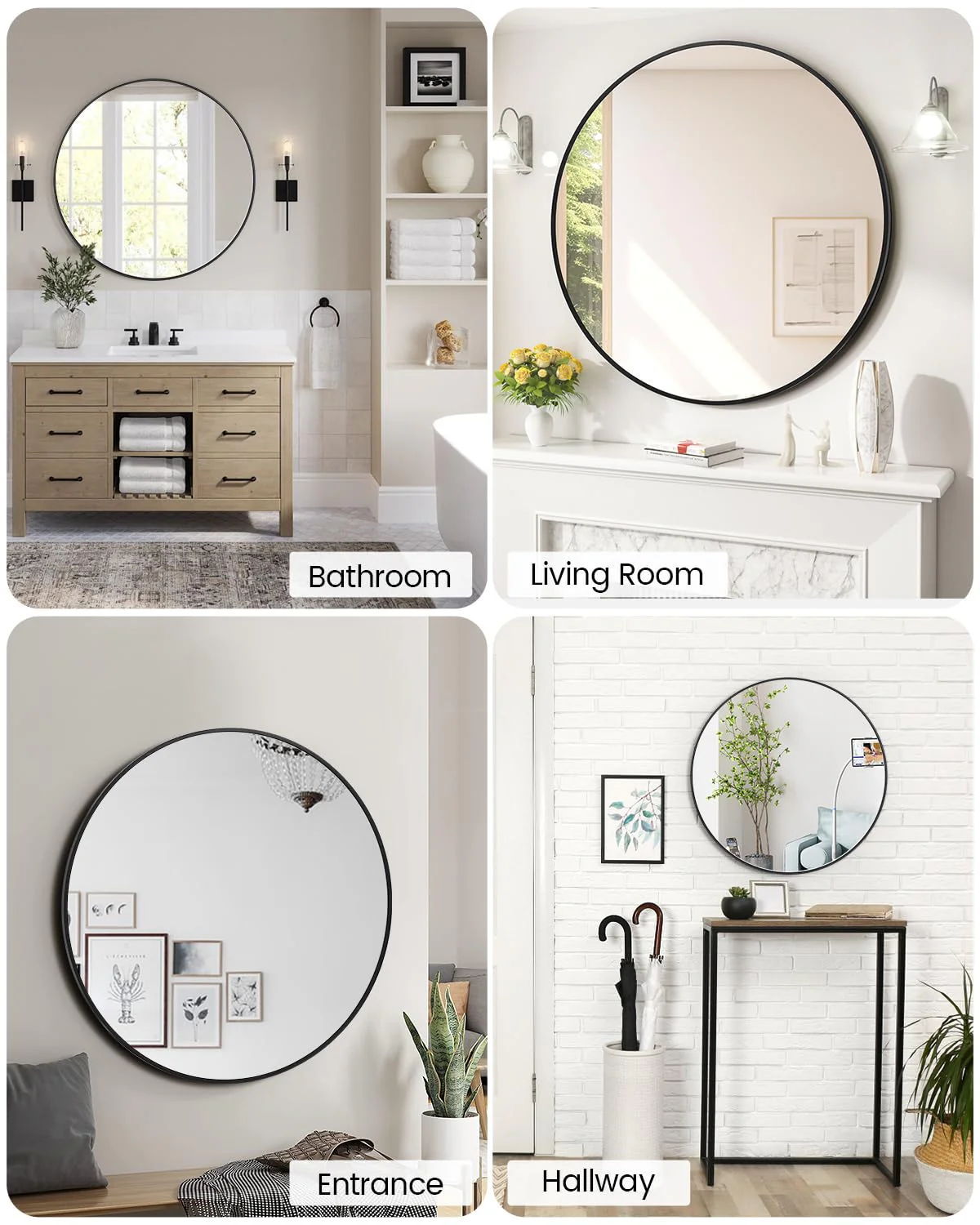 Garvee 2024 New 20 Inch Round Mirror, HD Eco-Friendly Bathroom Mirror, Metal Framed Circle Mirror, Modern Wall Mirror for Bathroom, Living Room, Vanity, Easy to Install, Matte Black - Image 3