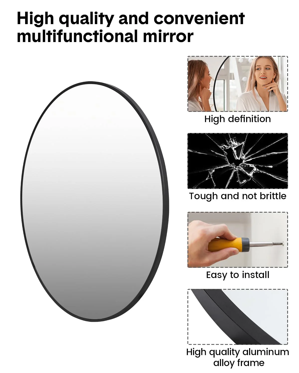 Garvee 2024 New 20 Inch Round Mirror, HD Eco-Friendly Bathroom Mirror, Metal Framed Circle Mirror, Modern Wall Mirror for Bathroom, Living Room, Vanity, Easy to Install, Matte Black - Image 5