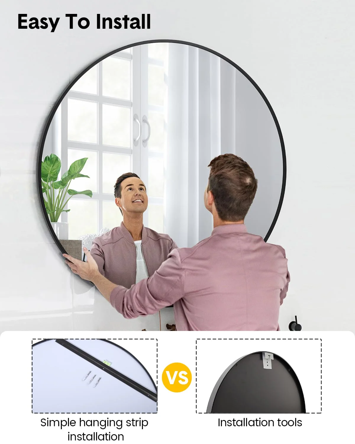 Garvee 2024 New 20 Inch Round Mirror, HD Eco-Friendly Bathroom Mirror, Metal Framed Circle Mirror, Modern Wall Mirror for Bathroom, Living Room, Vanity, Easy to Install, Matte Black - Image 8