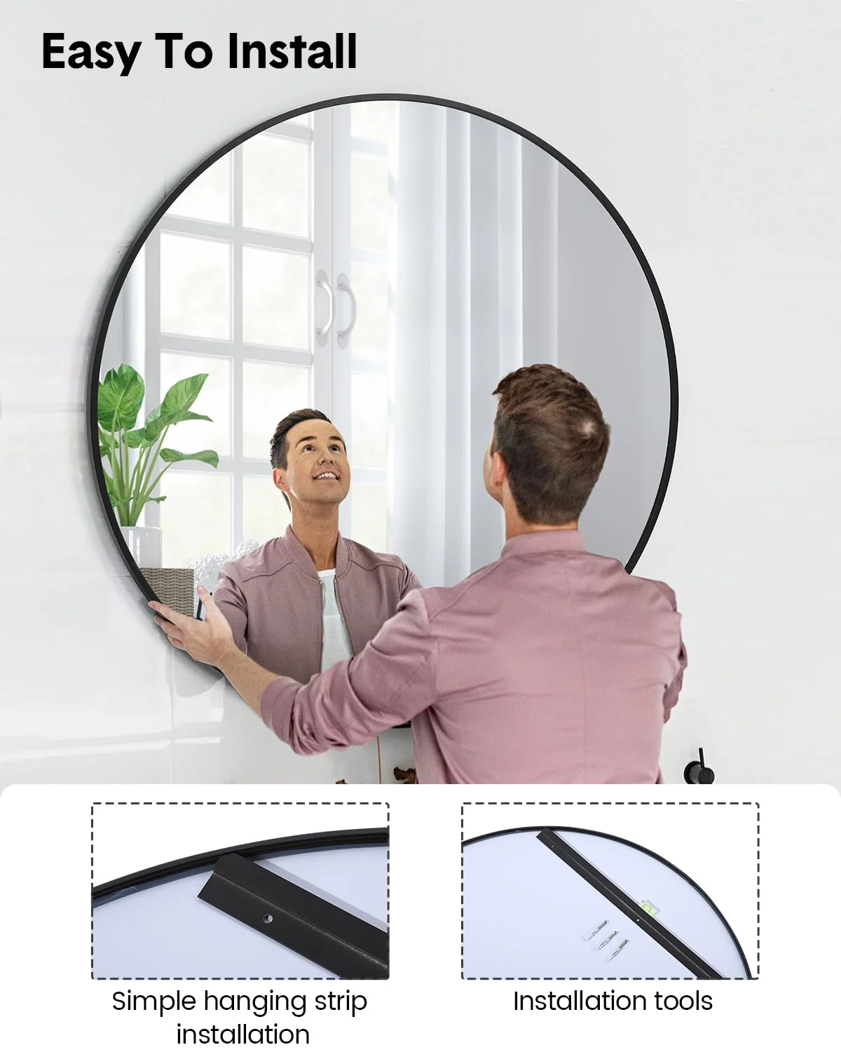Garvee 2025 New 32 Inch Round Mirror, HD Eco-Friendly Bathroom Mirror, Metal Framed Circle Mirror, Modern Wall Mirror for Bathroom, Living Room, Vanity, Easy to Install, Matte Black - Image 8