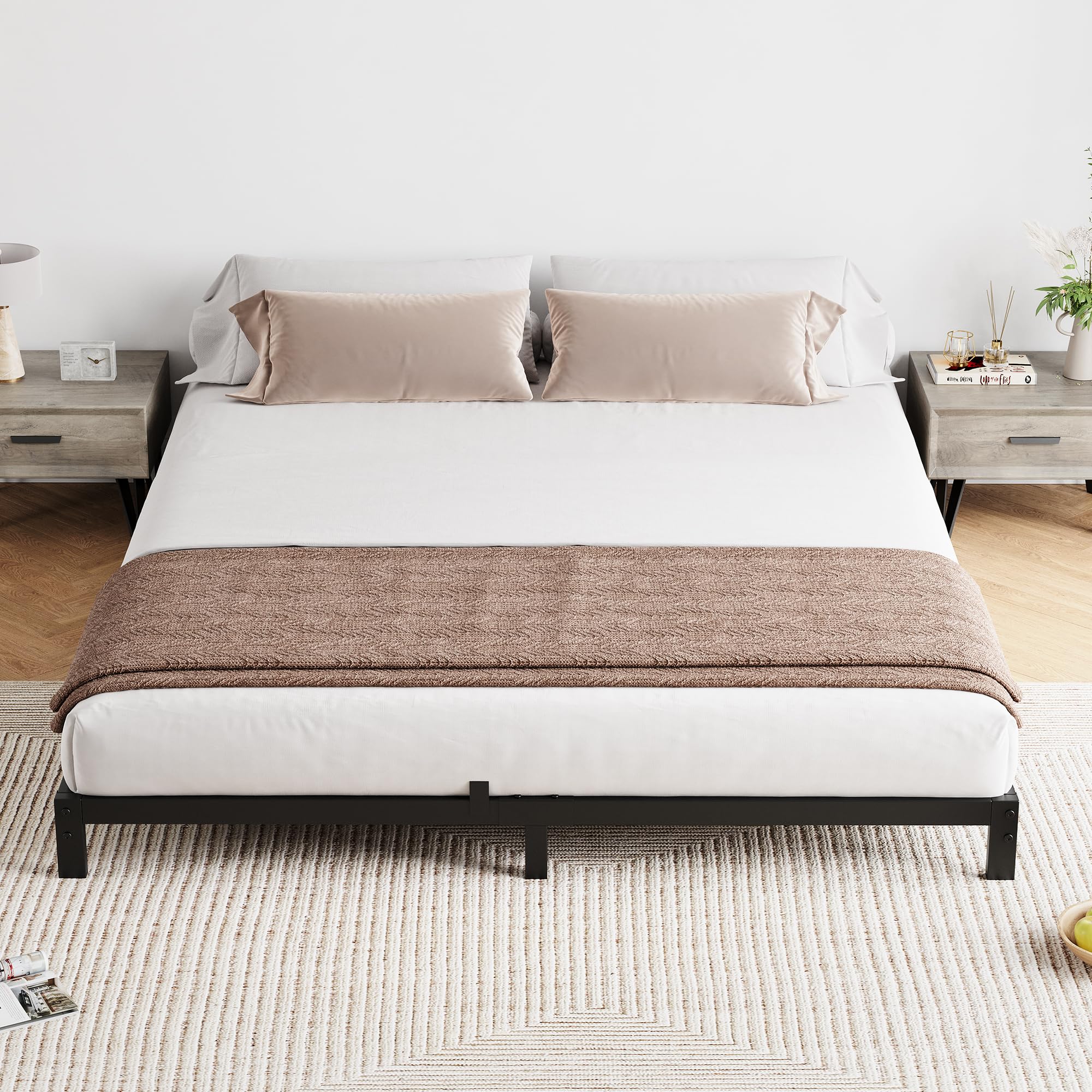 Garvee 6 Inch Queen Bed Frame No Box Spring Needed, Low Profile Bed Frame Heavy Duty Metal Platform 6 Inch Low Bed Frame with Sturdy Steel Slats, Noise Free, Easy Assembly, Black(Queen) - Image 4