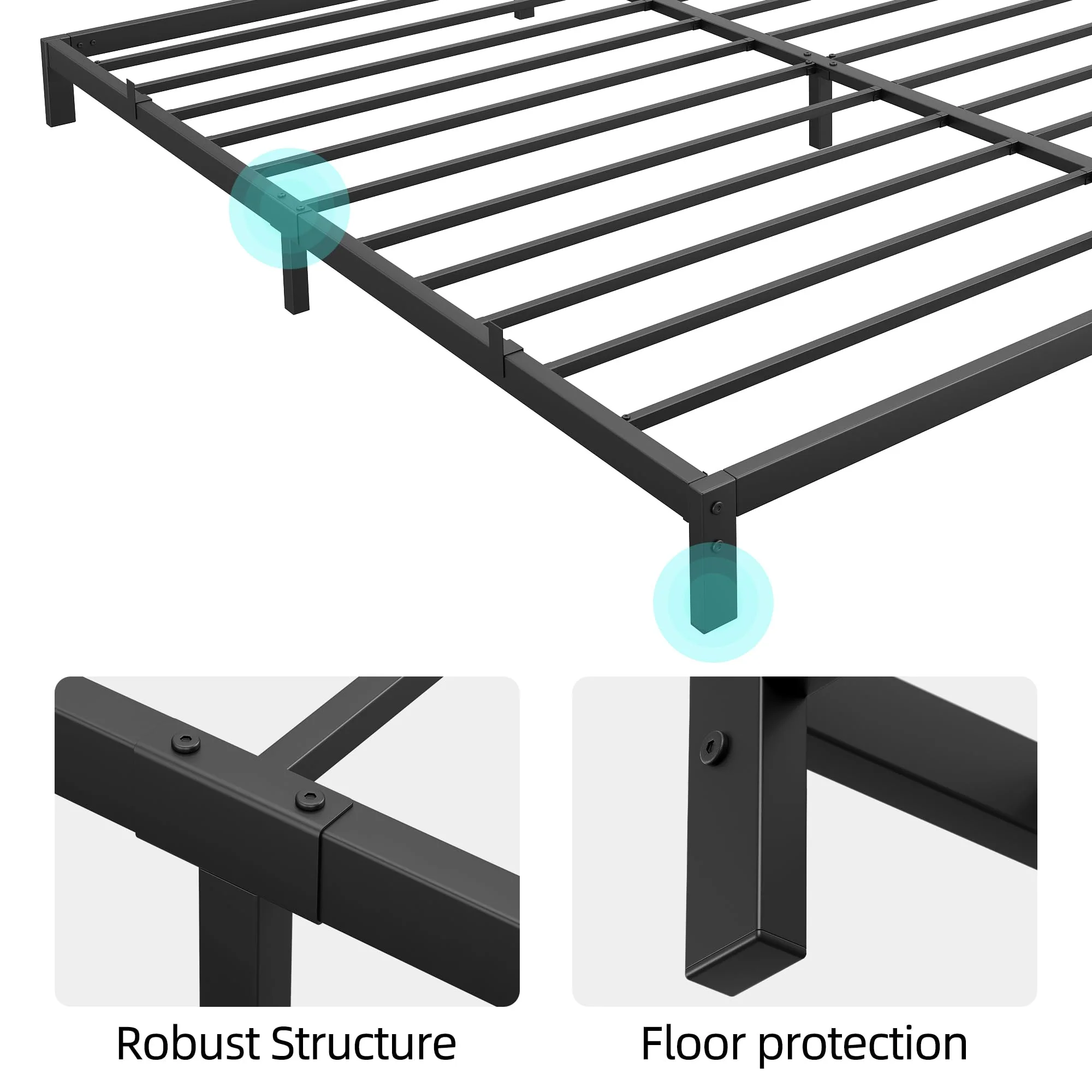 Garvee 6 Inch Queen Bed Frame No Box Spring Needed, Low Profile Bed Frame Heavy Duty Metal Platform 6 Inch Low Bed Frame with Sturdy Steel Slats, Noise Free, Easy Assembly, Black(Queen) - Image 6