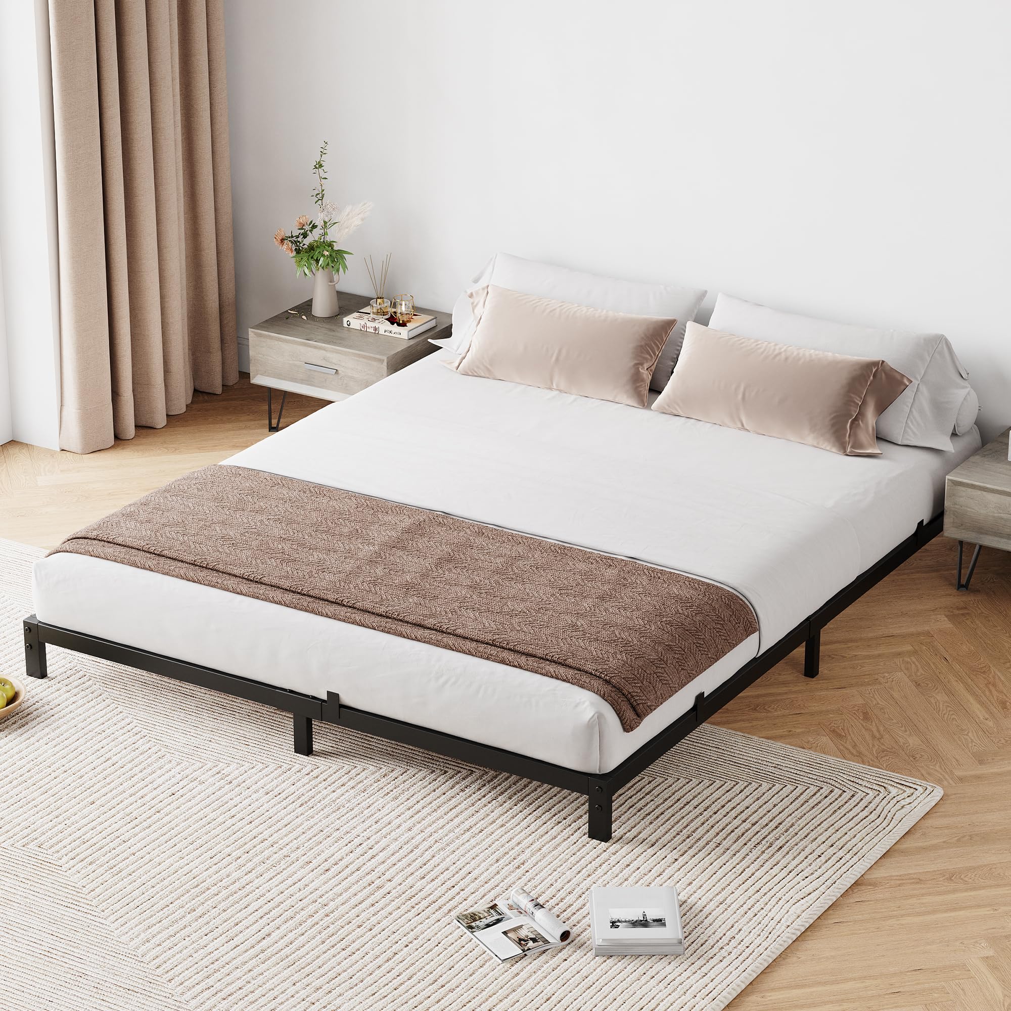 Garvee 6 Inch Queen Bed Frame No Box Spring Needed, Low Profile Bed Frame Heavy Duty Metal Platform 6 Inch Low Bed Frame with Sturdy Steel Slats, Noise Free, Easy Assembly, Black(Queen) - Image 9