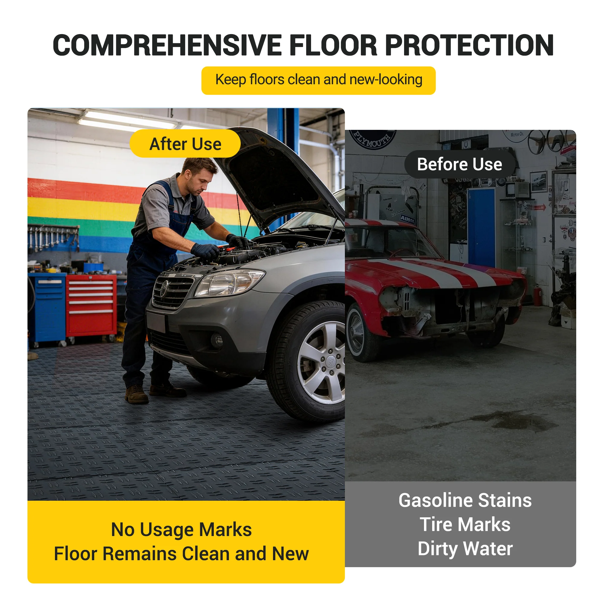 Garvee 100 Pack 12"X12" Interlocking Garage Floor Tiles,Double-Sided Non-Slip Flooring, Heavy Duty PVC Garage Flooring Tiles Covering for Basement, Workshop & Repair Shop,Black - Image 5