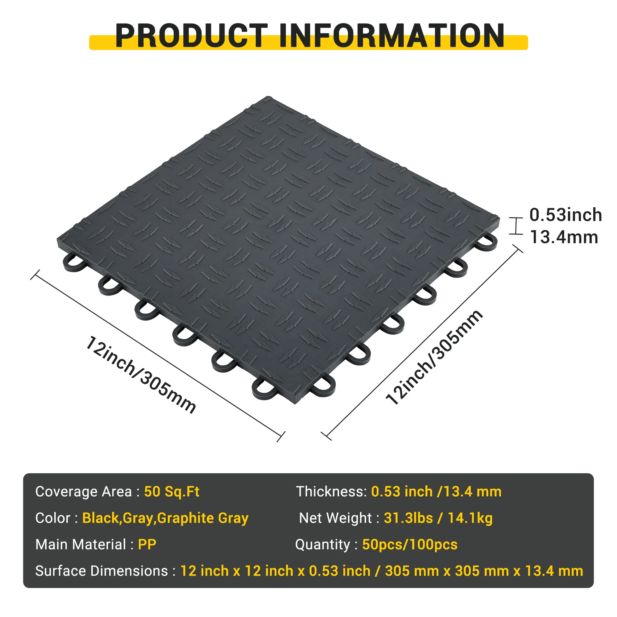 Garvee 50 Pack 12"X12" Interlocking Garage Floor Tiles,Double-Sided Non-Slip Flooring, Heavy Duty PVC Garage Flooring Tiles Covering for Basement, Workshop & Repair Shop,Black - Image 3