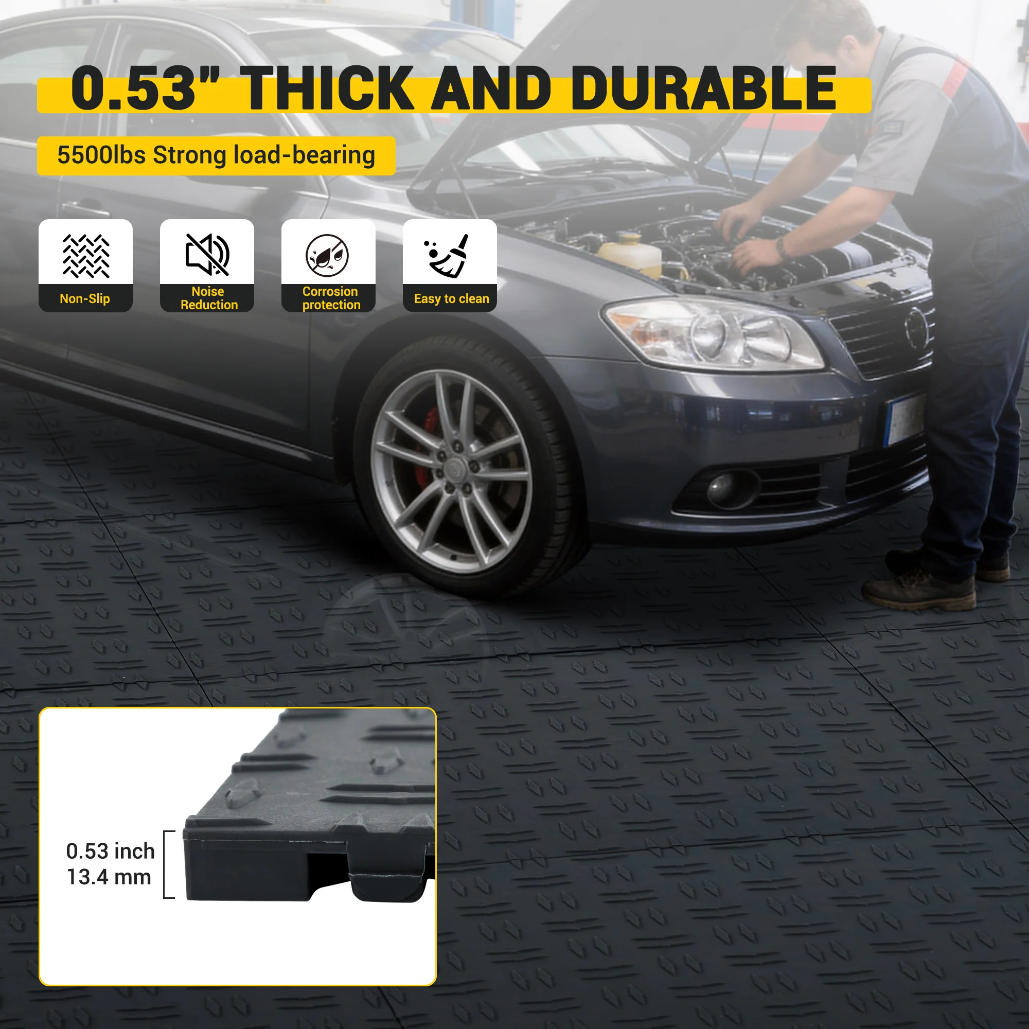 Garvee 50 Pack 12"X12" Interlocking Garage Floor Tiles,Double-Sided Non-Slip Flooring, Heavy Duty PVC Garage Flooring Tiles Covering for Basement, Workshop & Repair Shop,Black - Image 6