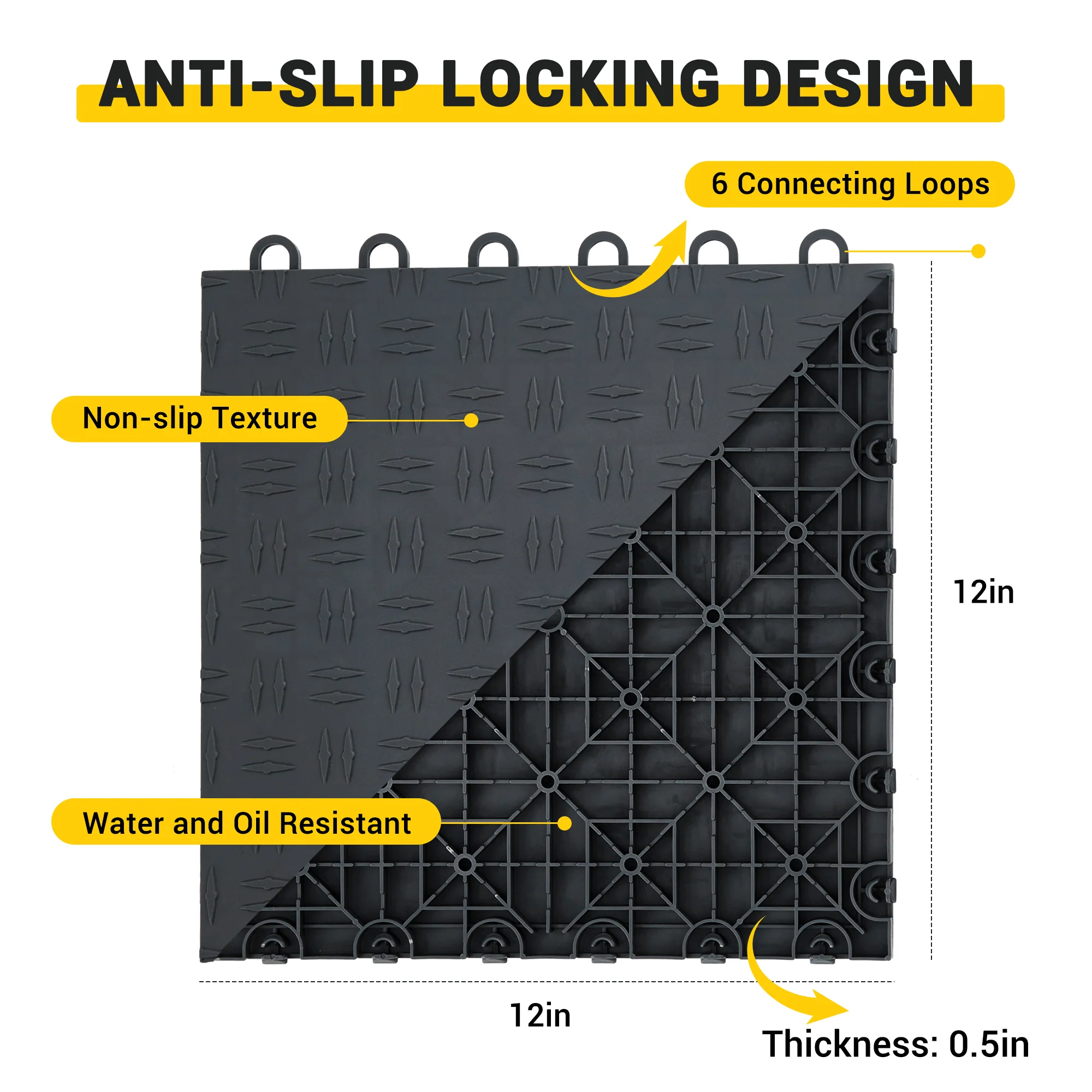 Garvee 50 Pack 12"X12" Interlocking Garage Floor Tiles,Double-Sided Non-Slip Flooring, Heavy Duty PVC Garage Flooring Tiles Covering for Basement, Workshop & Repair Shop,Black - Image 7