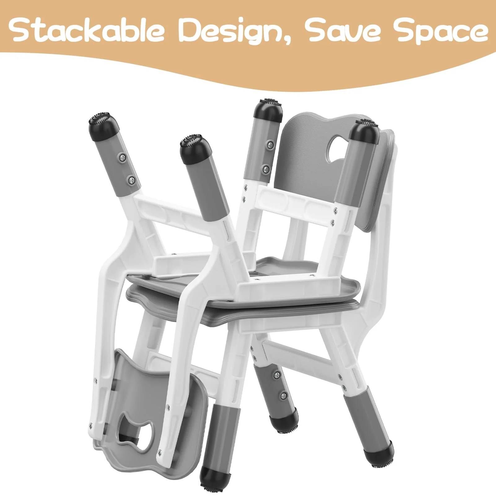 Garvee Set of 2 Kids Chairs in 3 Level Height Adjustable Design Suitable for Age 2-6 for Home Family Classroom Nursery Indoor Use, Grey - Image 5