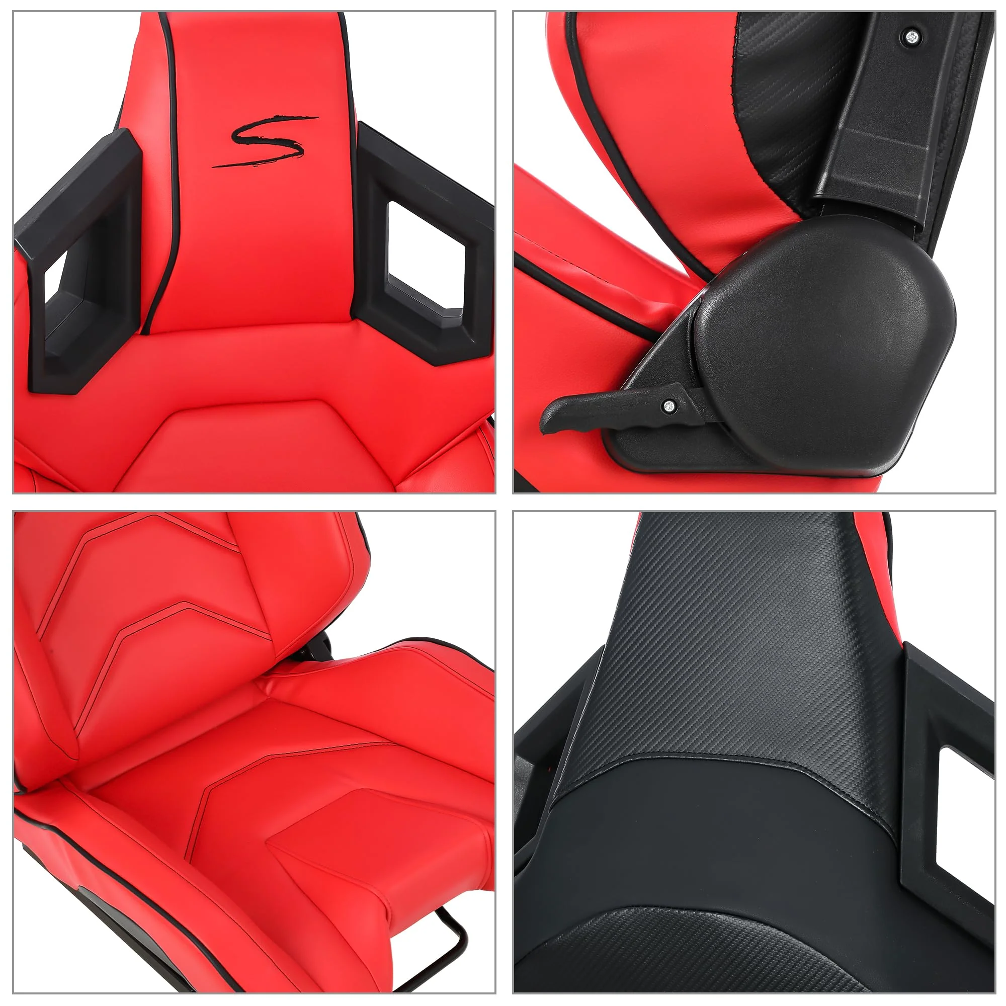 Garvee 1 Piece Universal Racing Seats with Dual Lock Sliders, PU Leather, Racing Bucket Seats, 23.6"×19.7"×37.4", Red+Black Stitching Racing Seat, Passenger Side,Red - Image 4