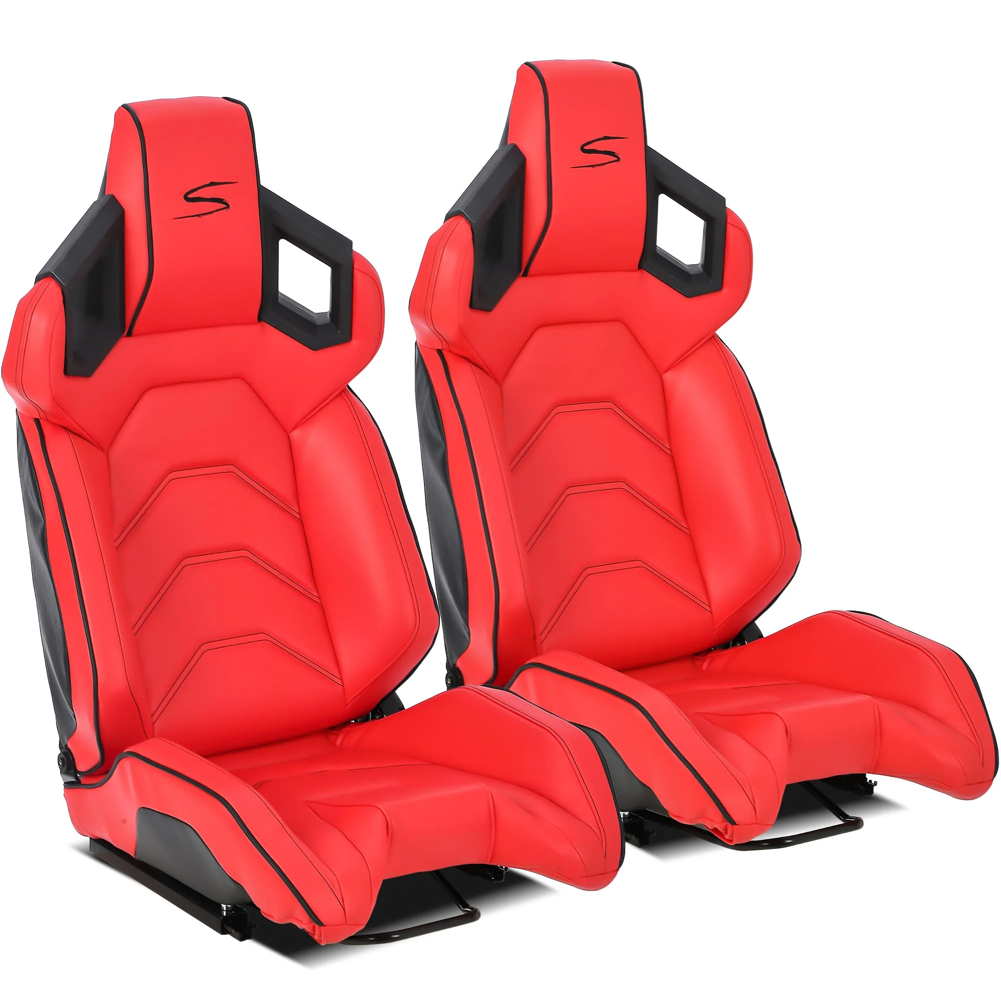 Garvee 1 Piece Universal Racing Seats with Dual Lock Sliders, PU Leather, Racing Bucket Seats, 23.6"×19.7"×37.4", Red+Black Stitching Racing Seat, Passenger Side,Red - Image 8