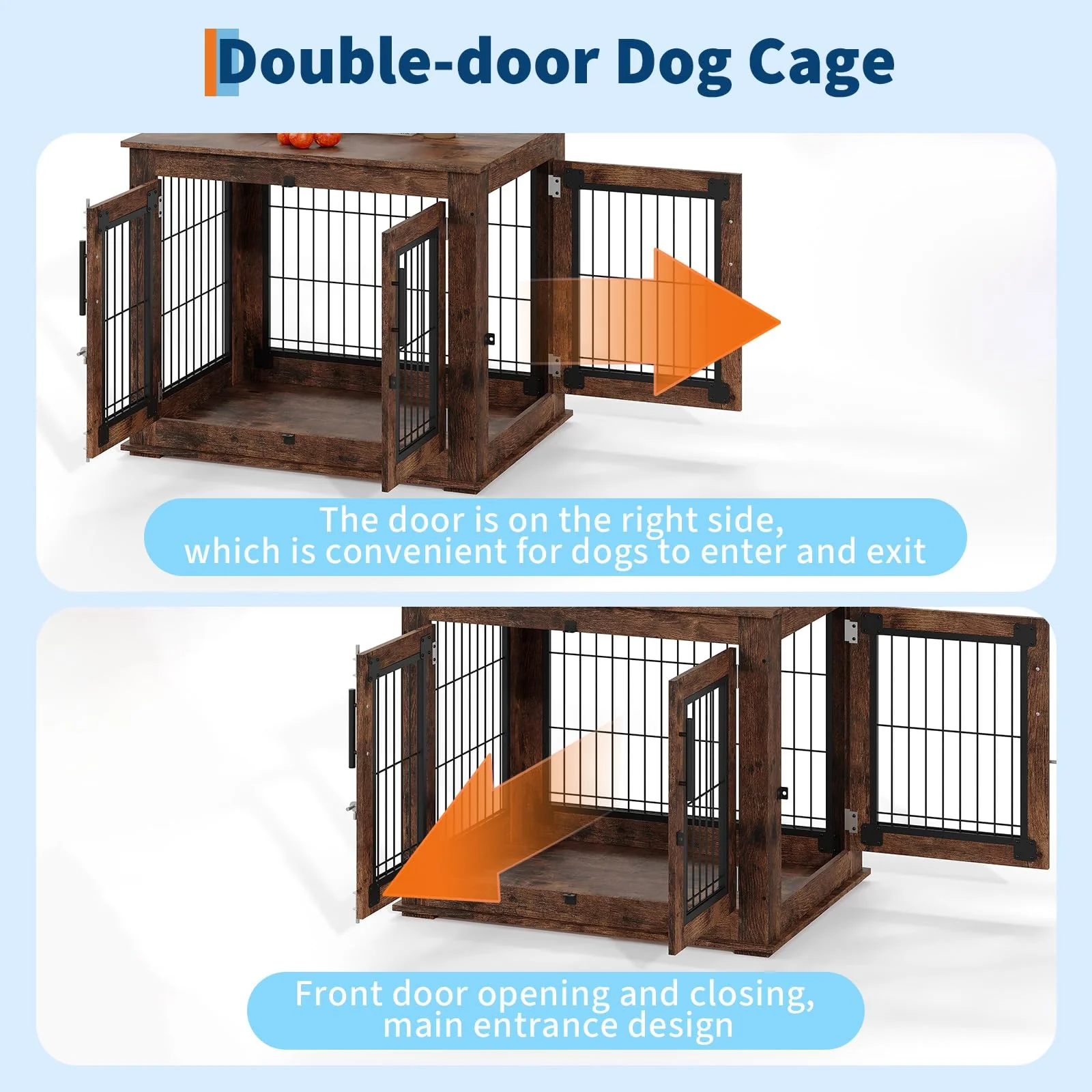 Garvee Medium Farmhouse Dog Crate Furniture End Table, Heavy Duty Wooden Kennel Cabinet with Double Doors for Small/Medium Dogs, Chew-Resistant Indoor Dog House Console for Living Room - Image 4