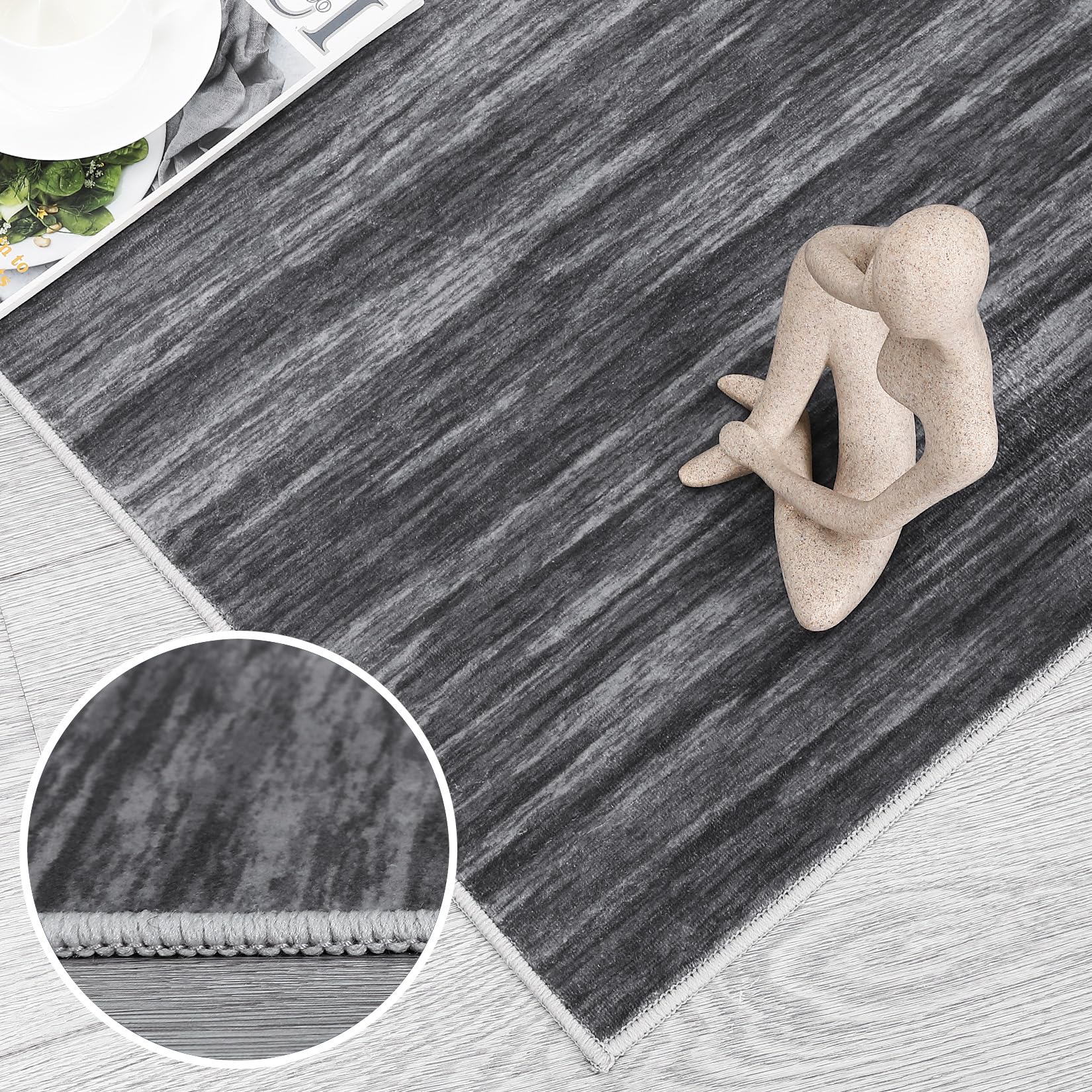 Garvee Modern Grey 4x6 Washable Rugs for Living Room Office Rug Ombre Area Rug Abstract Rug Low Pile Carpet for Dining Room Office Vintage Area Rugs Floor Cover with Rubber Backing - Image 8