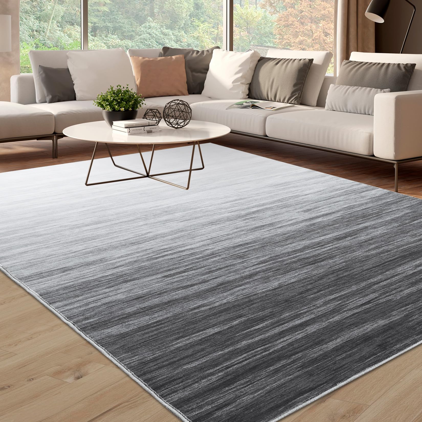 Garvee Modern Grey 4x6 Washable Rugs for Living Room Office Rug Ombre Area Rug Abstract Rug Low Pile Carpet for Dining Room Office Vintage Area Rugs Floor Cover with Rubber Backing - Image 9
