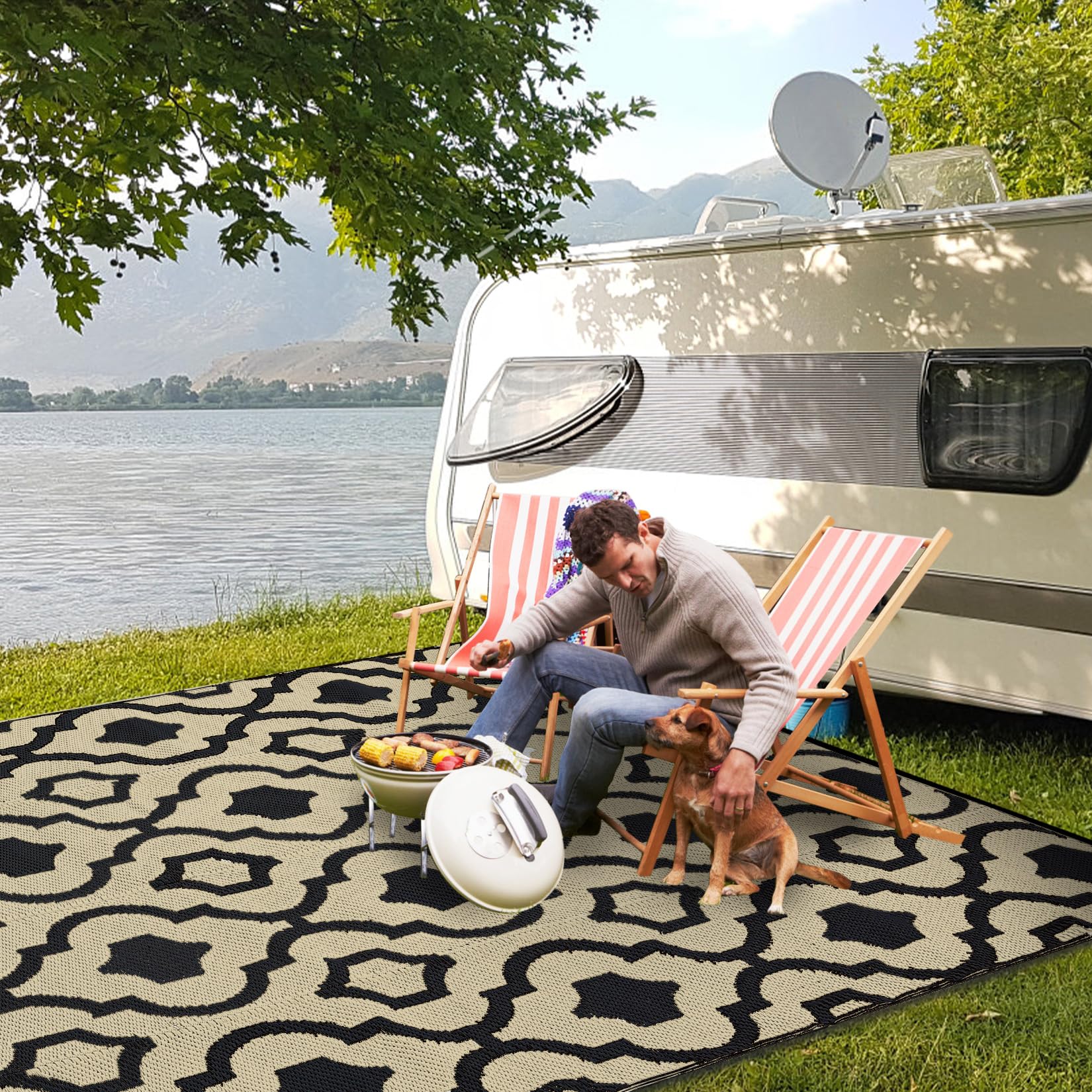 Garvee Outdoor Brown & Black 9x12 Plastic Straw Rug, Waterproof Reversible Portable Carpet for Camping, RV, Backyard, Patio, Balcony - Image 6