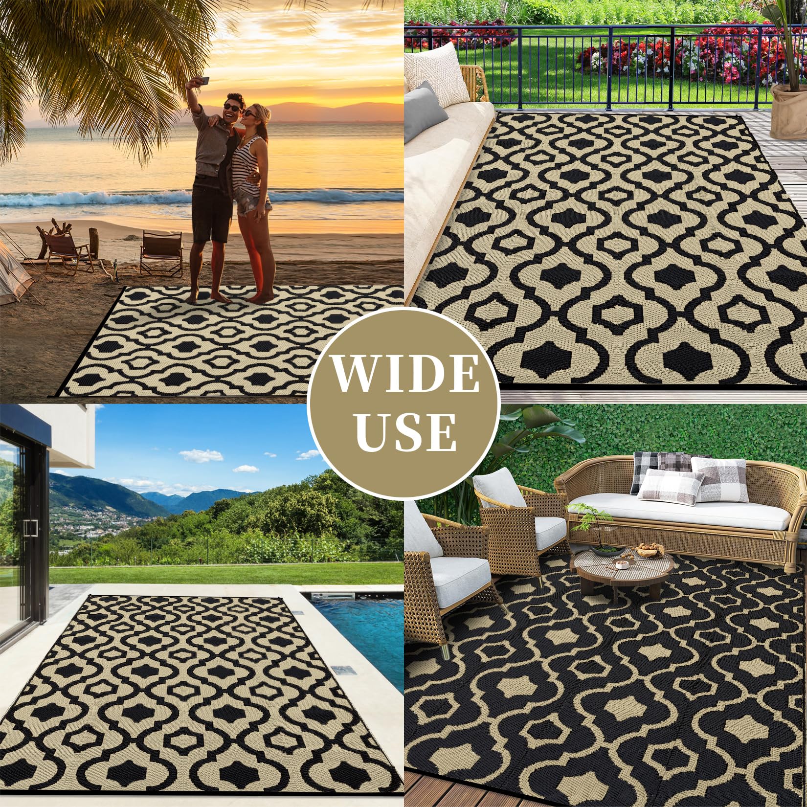 Garvee Outdoor Brown & Black 9x12 Plastic Straw Rug, Waterproof Reversible Portable Carpet for Camping, RV, Backyard, Patio, Balcony - Image 7