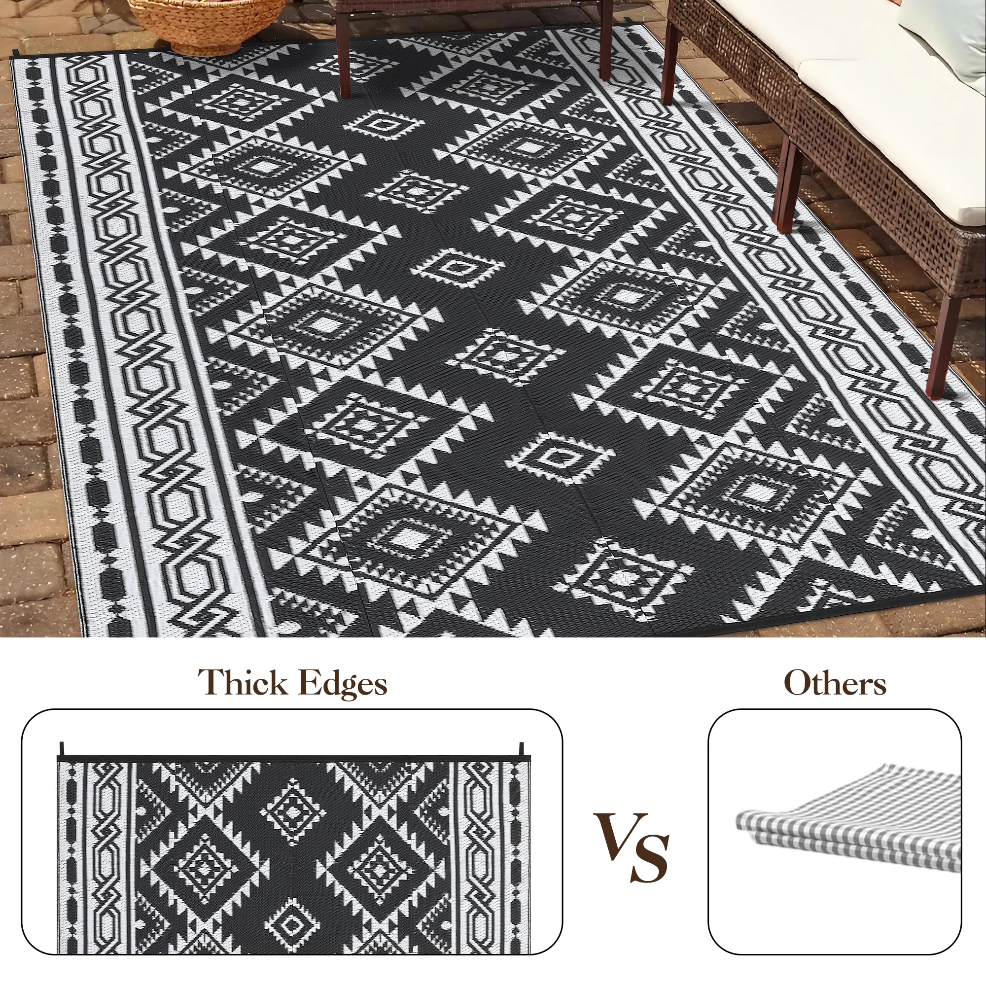 Garvee Outdoor Black & White 8x10 Plastic Straw Rug, Modern Area Rug, Large Floor Mat for Outdoors, RV, Patio, Backyard, Deck, Picnic, Beach, Trailer, Camping, Porch, Balcony - Image 6
