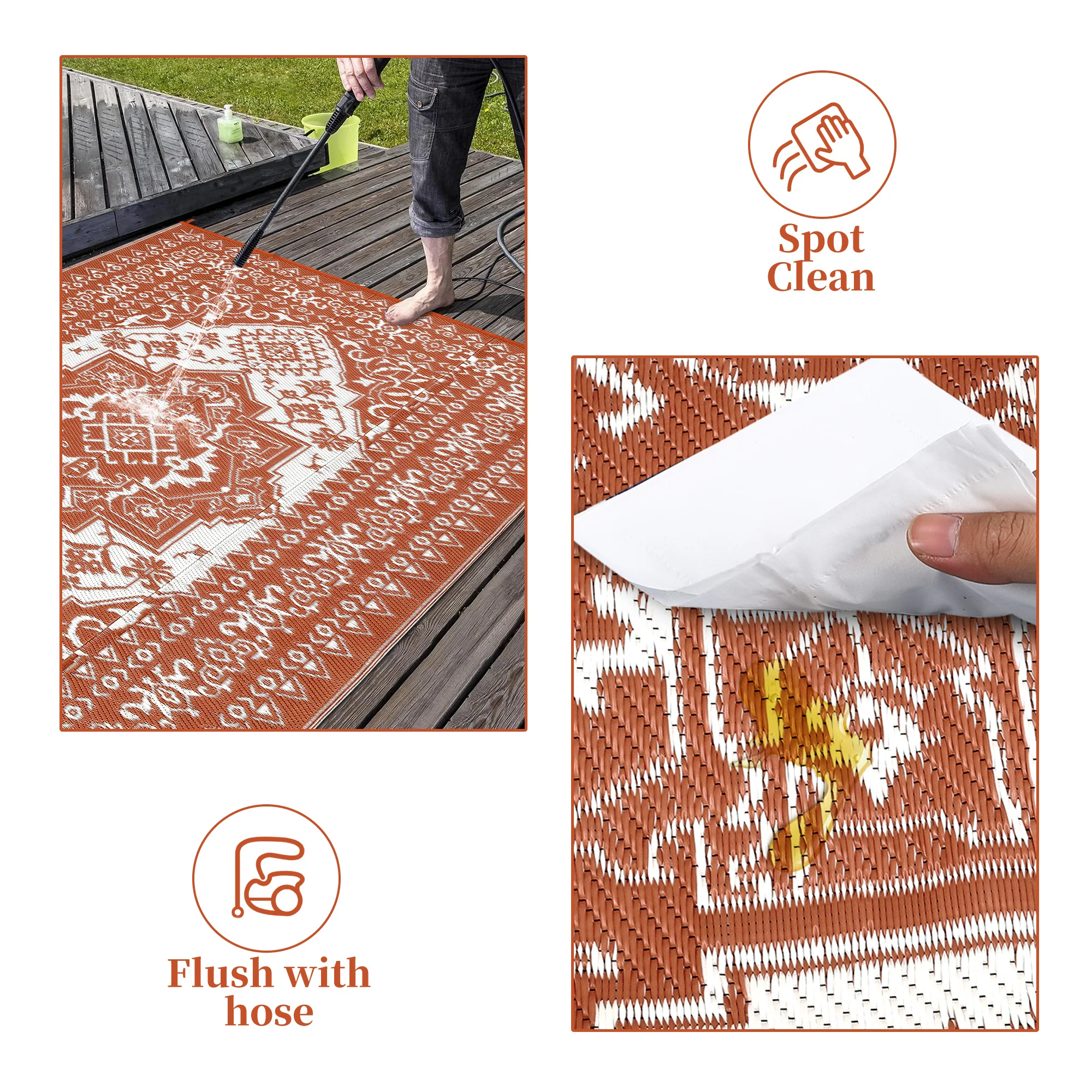 Garvee Outdoor Brick Red 9x12 Plastic Straw Rug, Waterproof Stain Resistant Reversible for Camping, Garden, Backyard, RV, Patio - Image 7