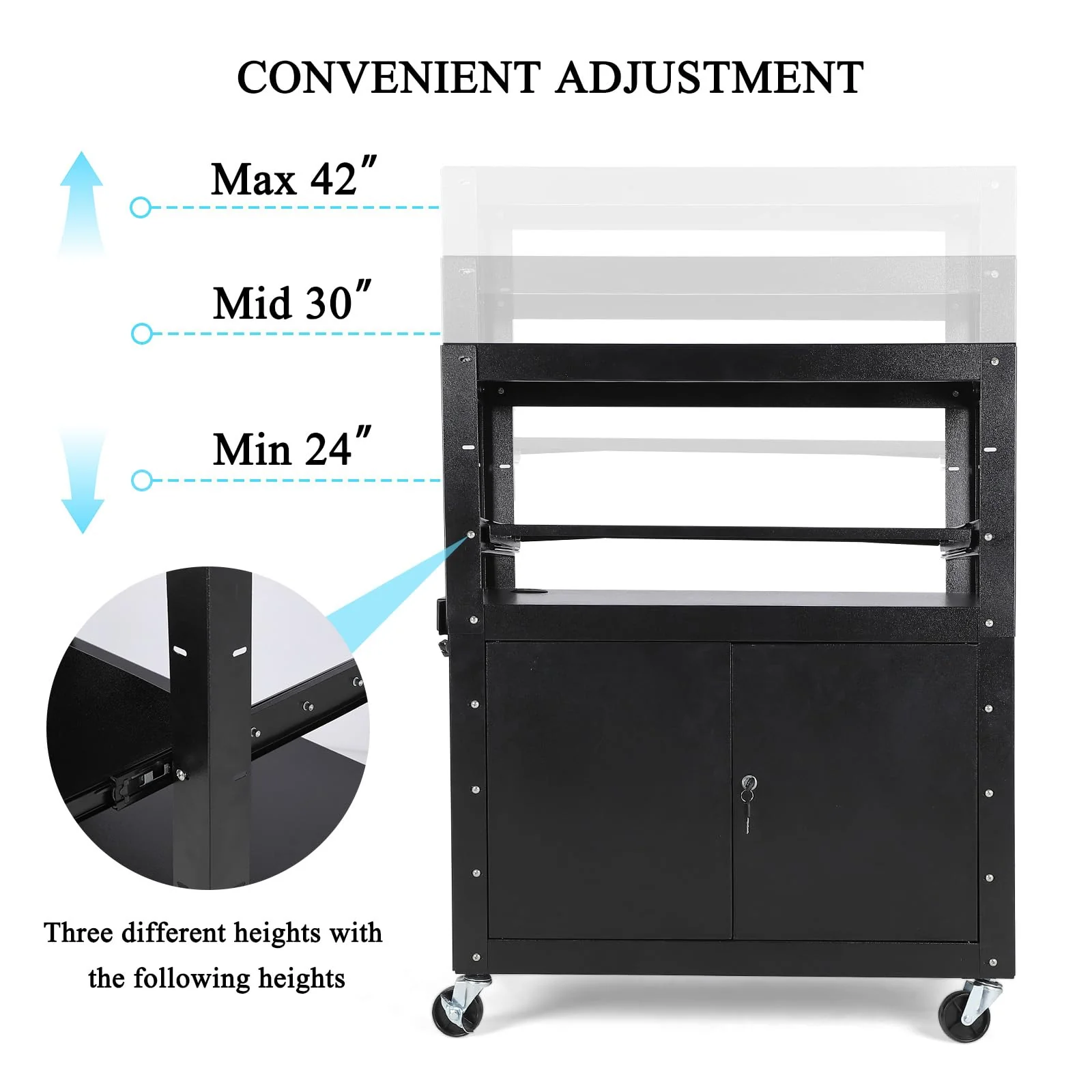 Garvee Rolling AV Cart with Locking Cabinet, Laptop Stand, Height Adjustable Mobile Utility Cart Workstation with Extra Storage Space, Power Strip - Image 4