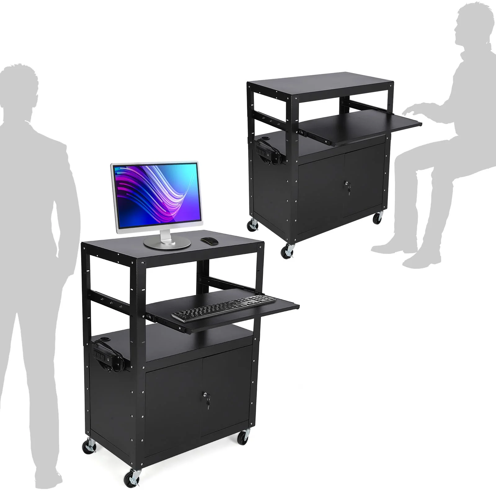 Garvee Rolling AV Cart with Locking Cabinet, Laptop Stand, Height Adjustable Mobile Utility Cart Workstation with Extra Storage Space, Power Strip - Image 5