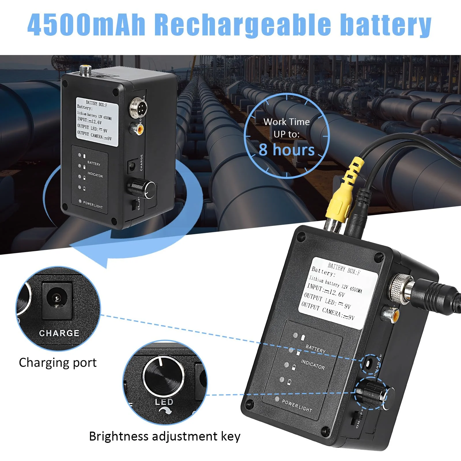 Garvee Sewer Camera with 512Hz Locator, 165ft/50m Pipeline Inspection Camera, 7" Screen with DVR, IP68 Waterproof Camera with 12 Adjustable LEDs, 16GB SD Card for Sewer, Home, and Drain Pipe Plumbing - Image 5